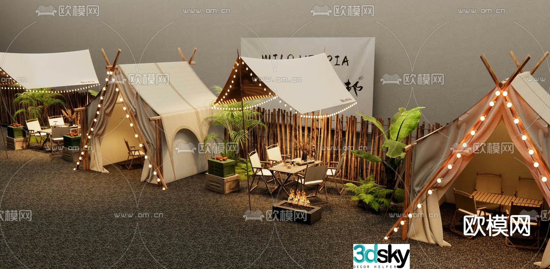 Outdoor tables and chairs camping tent camping swing 3d model