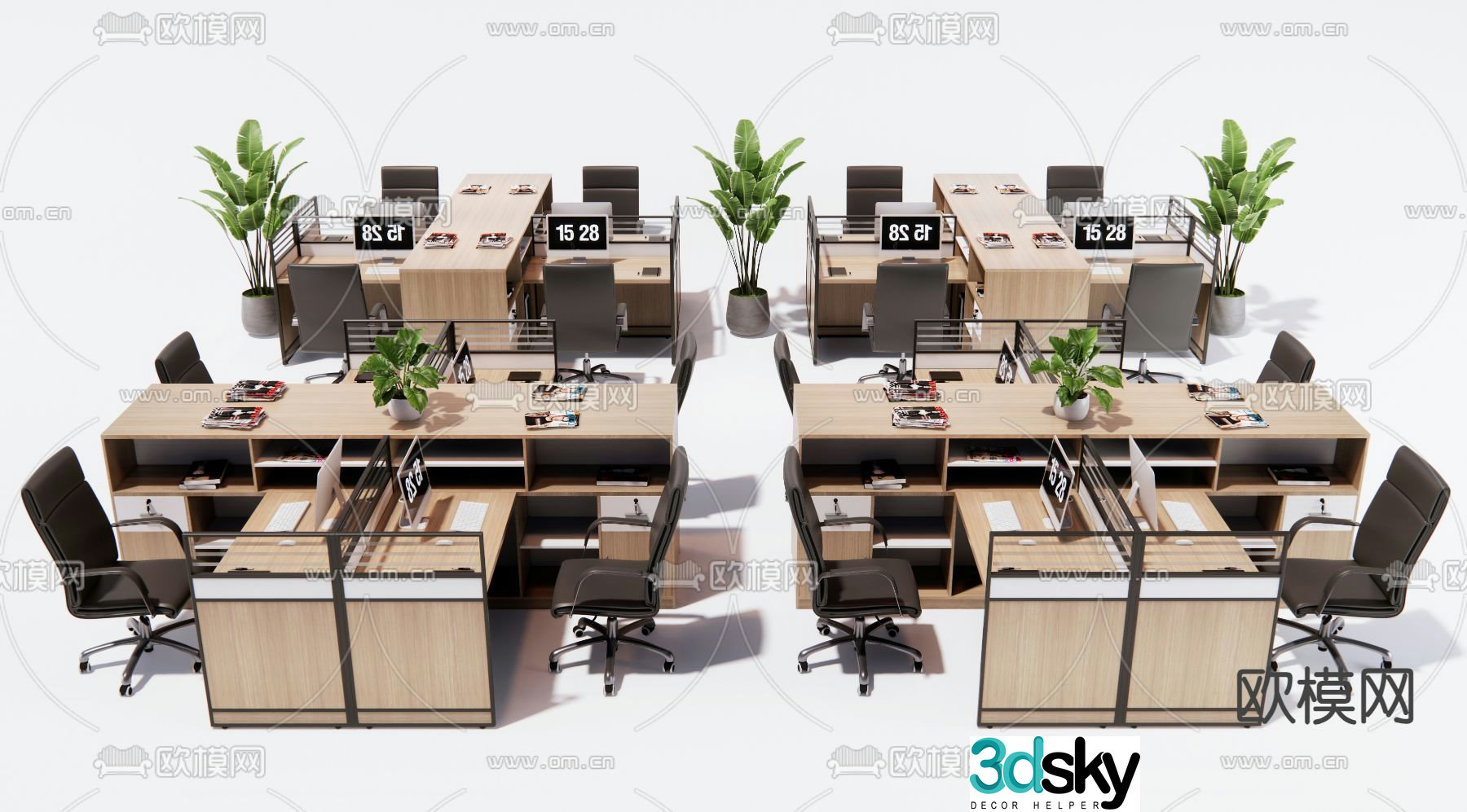 Office desk and chair work station position card position 3d model