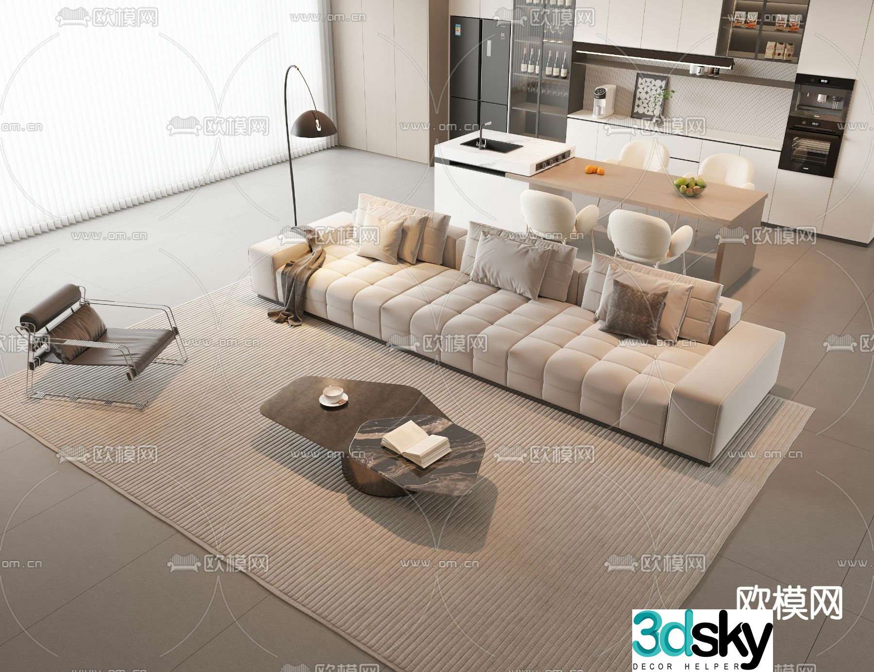 Upholstered sofa modular sofa 3d model