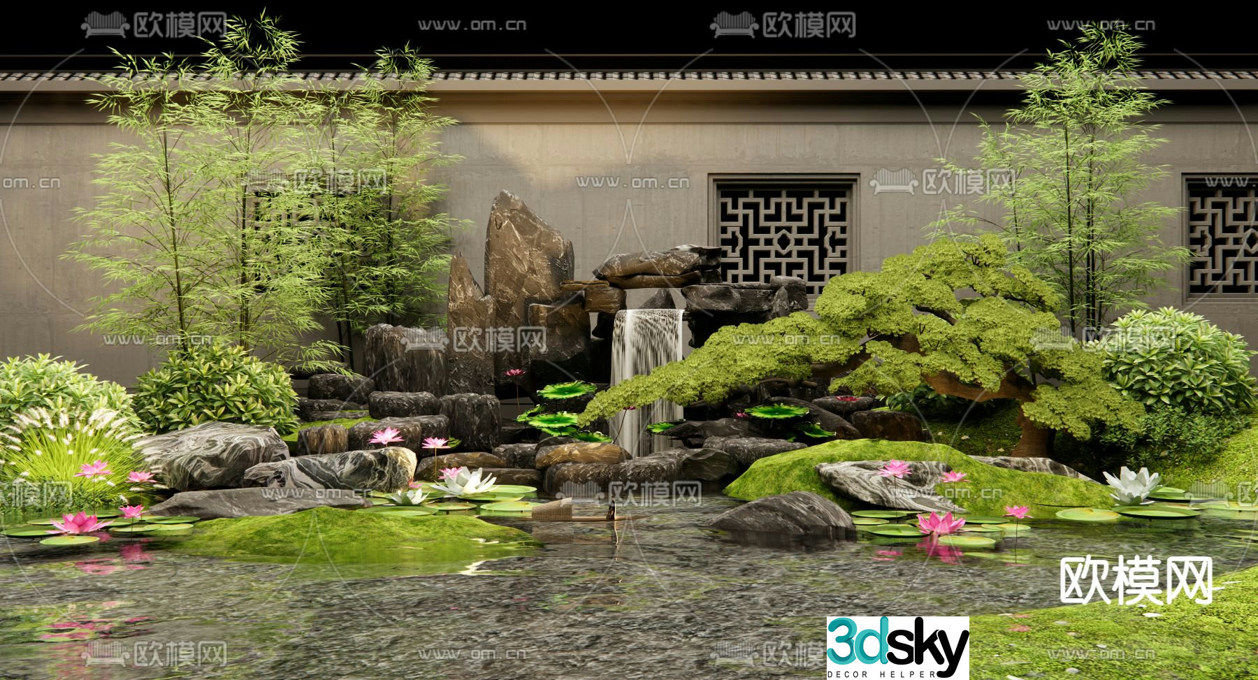 New Chinese style dry landscape rockery sketch 3D model