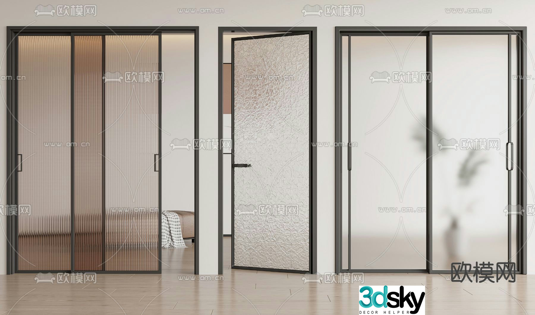 glass door kitchen door sliding door 3d model