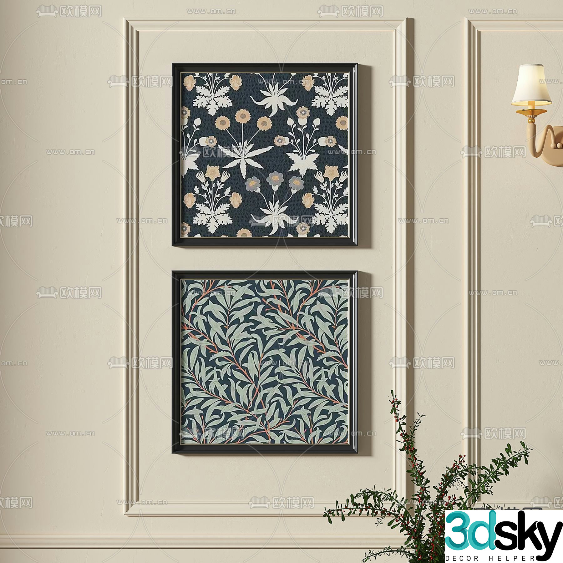 French plant painting oil painting decorative painting 3d model