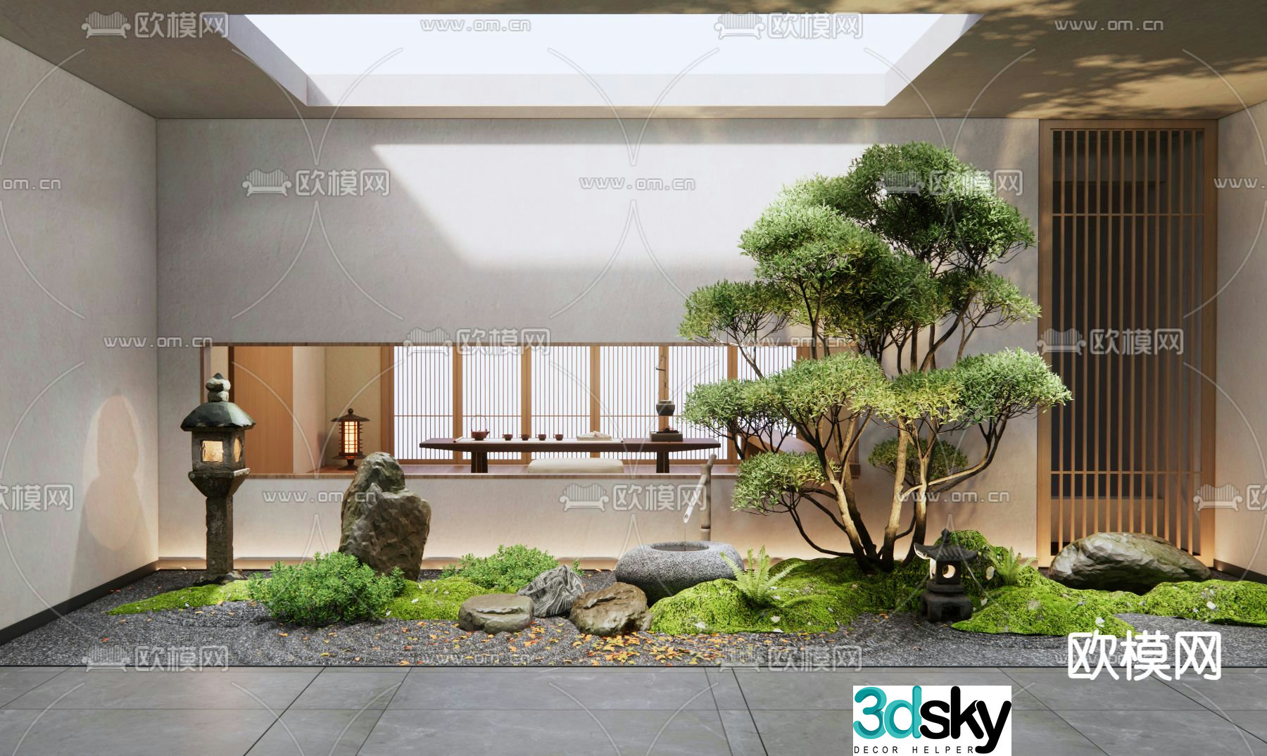 Japanese dry landscape plant landscaping 3D model