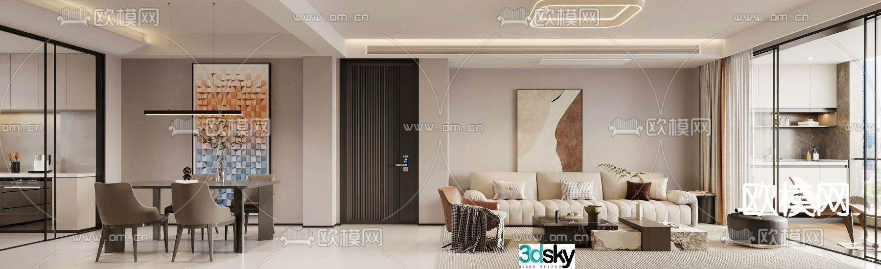 Modern living room dining room 3d model