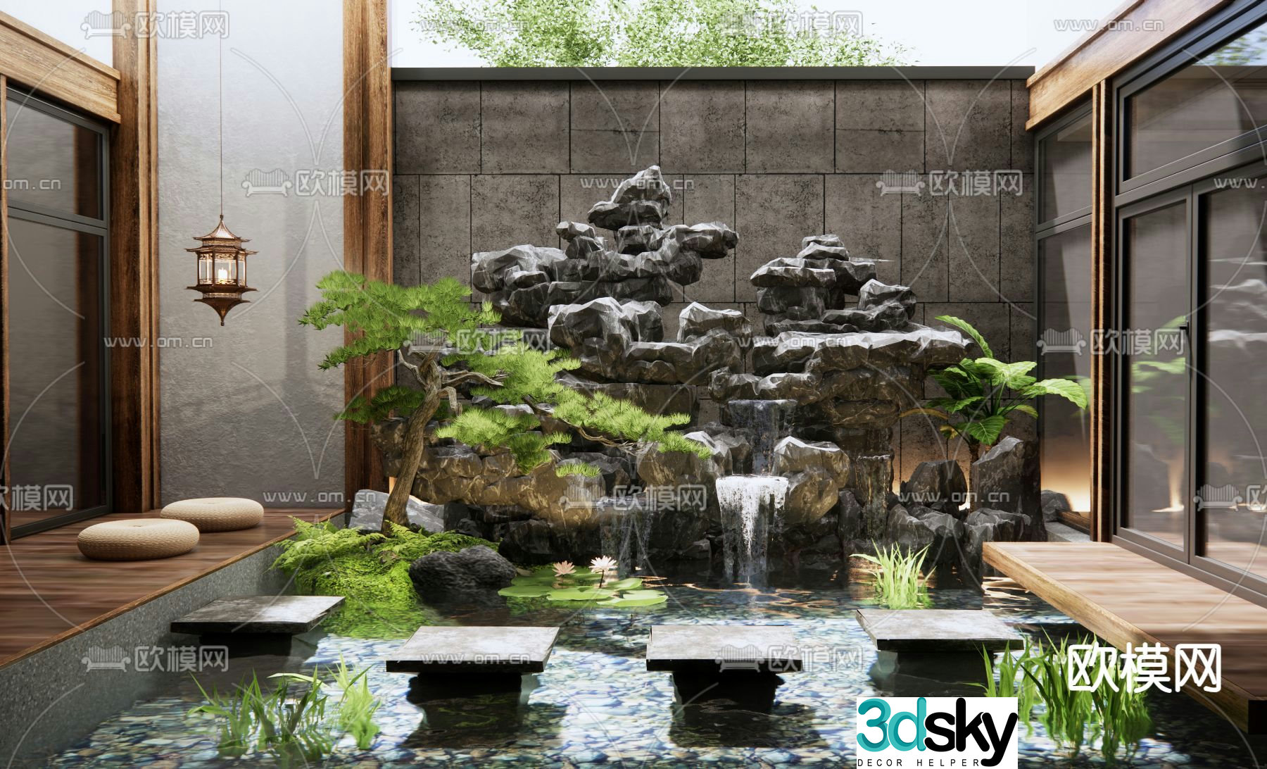 Rockery waterscape falling water landscape waterfall flowing water 3D model