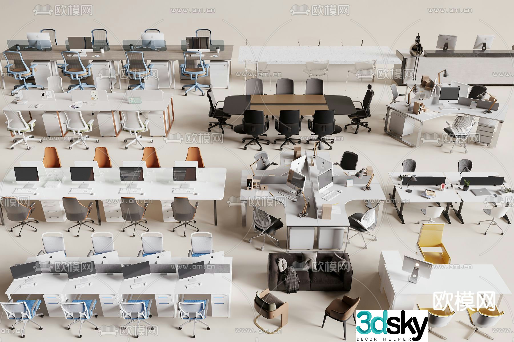 Staff table card desk conference table manager table 3D model