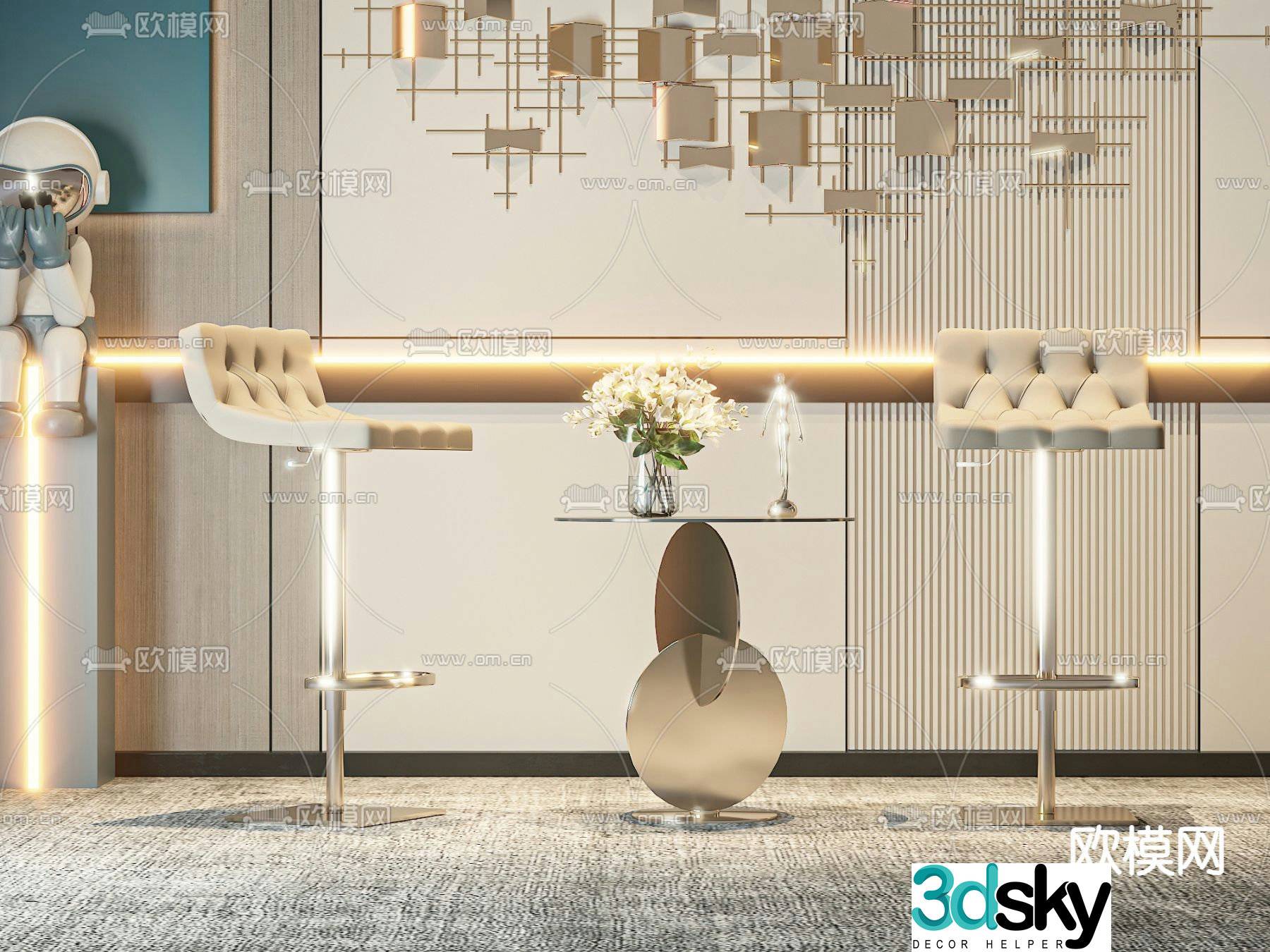 Light luxury bar chair bar stool high stool 3D model
