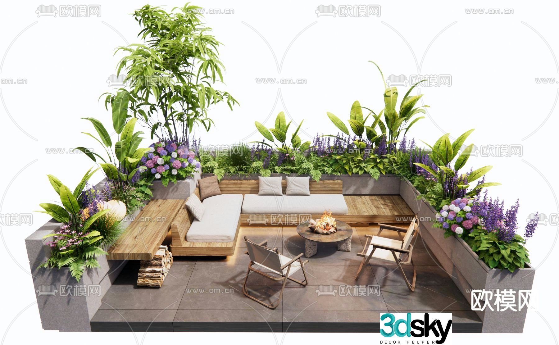outdoor sofa sunken sofa courtyard sofa 3d model