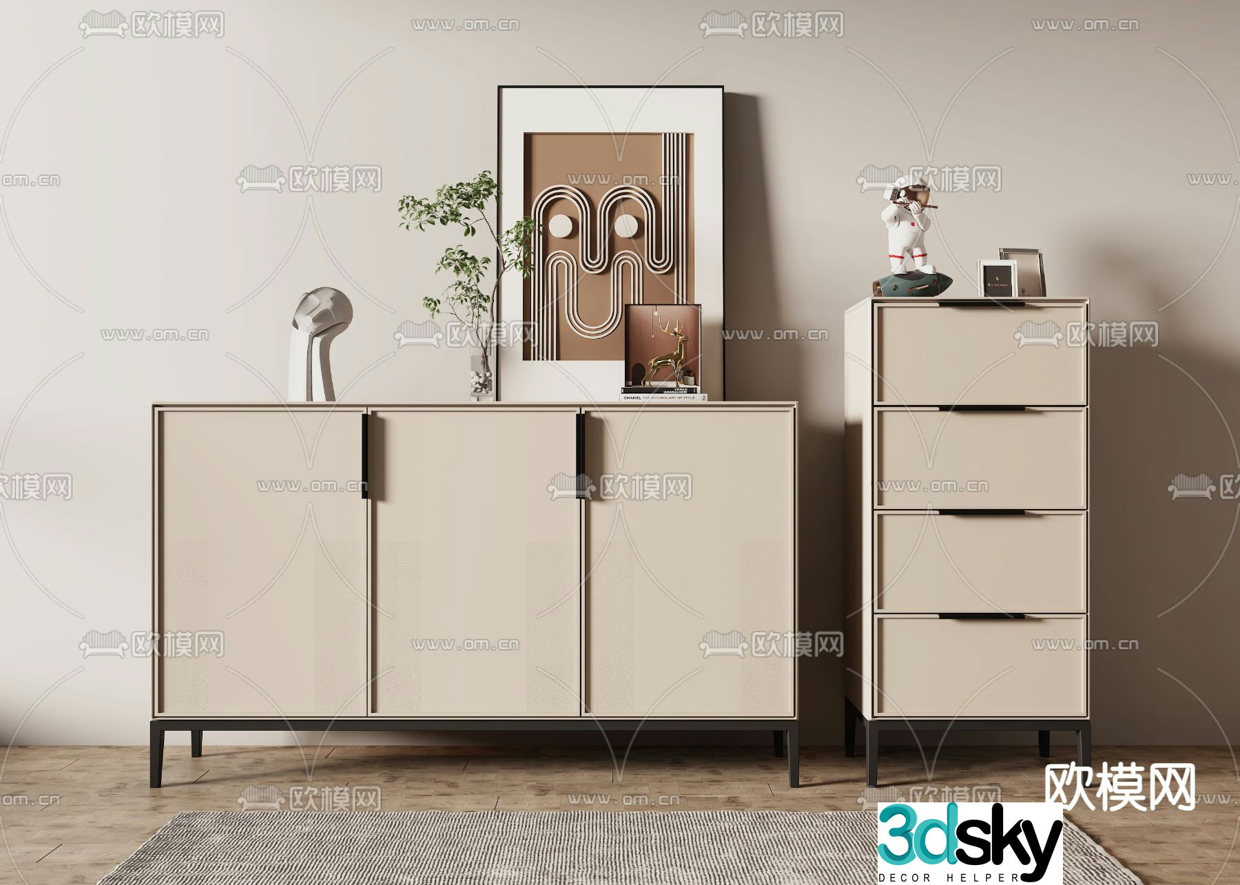 Cream wind end view cabinet entrance cabinet side cabinet 3D model