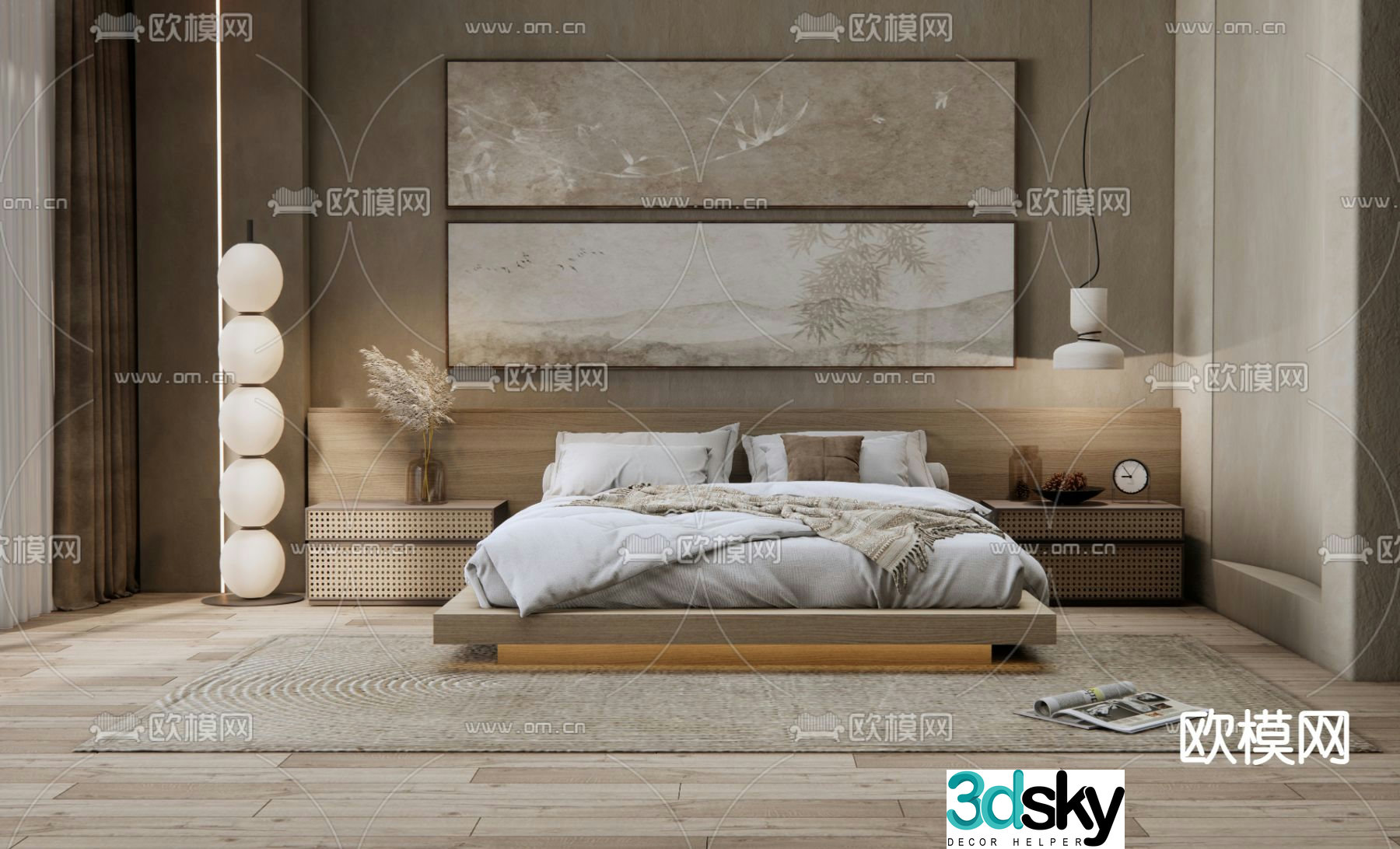 Wabi-sabi double bed 3d model