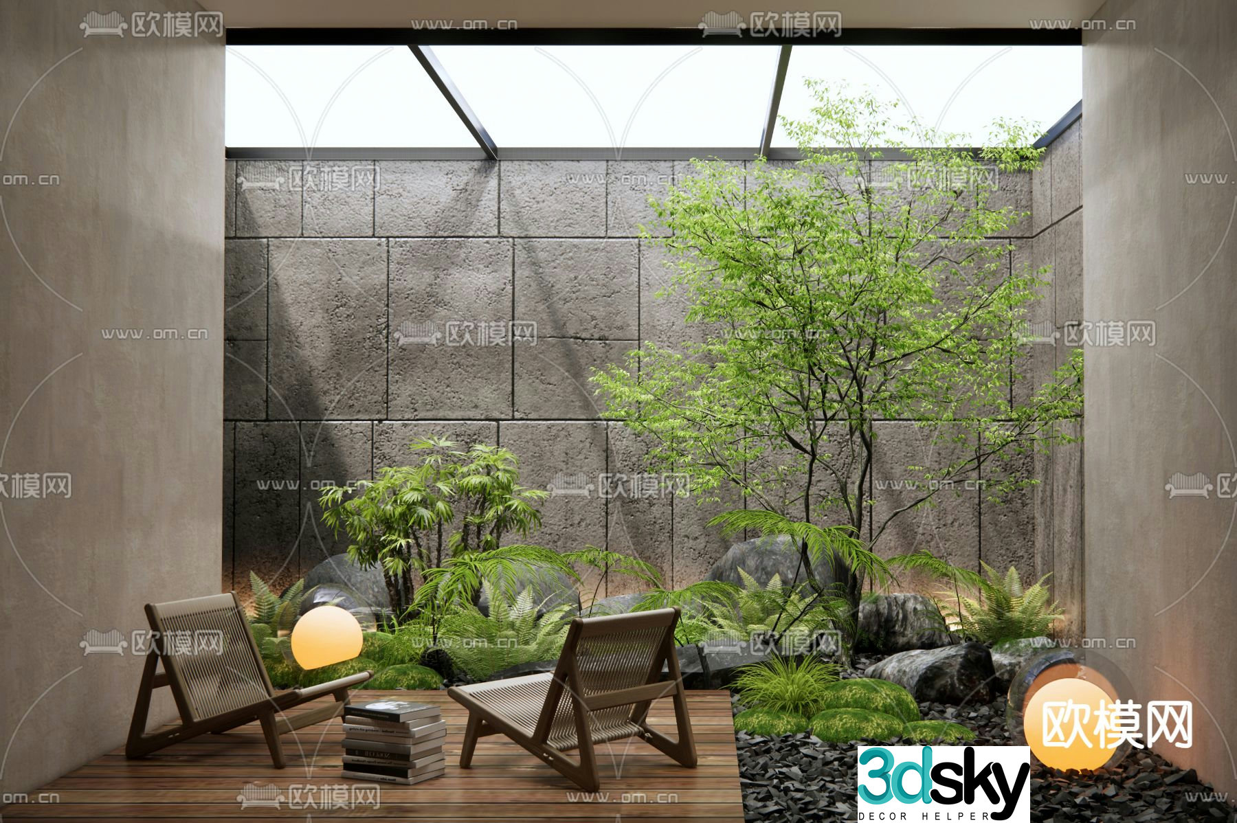 Patio landscape plant landscaping courtyard sketch 3D model