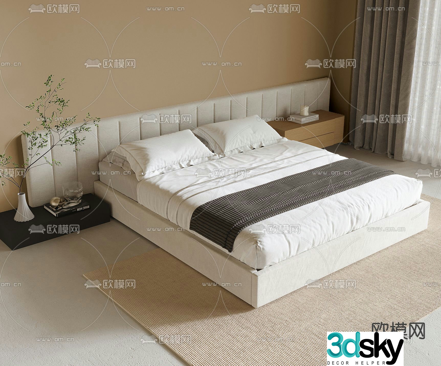 Modern double bed 3d model