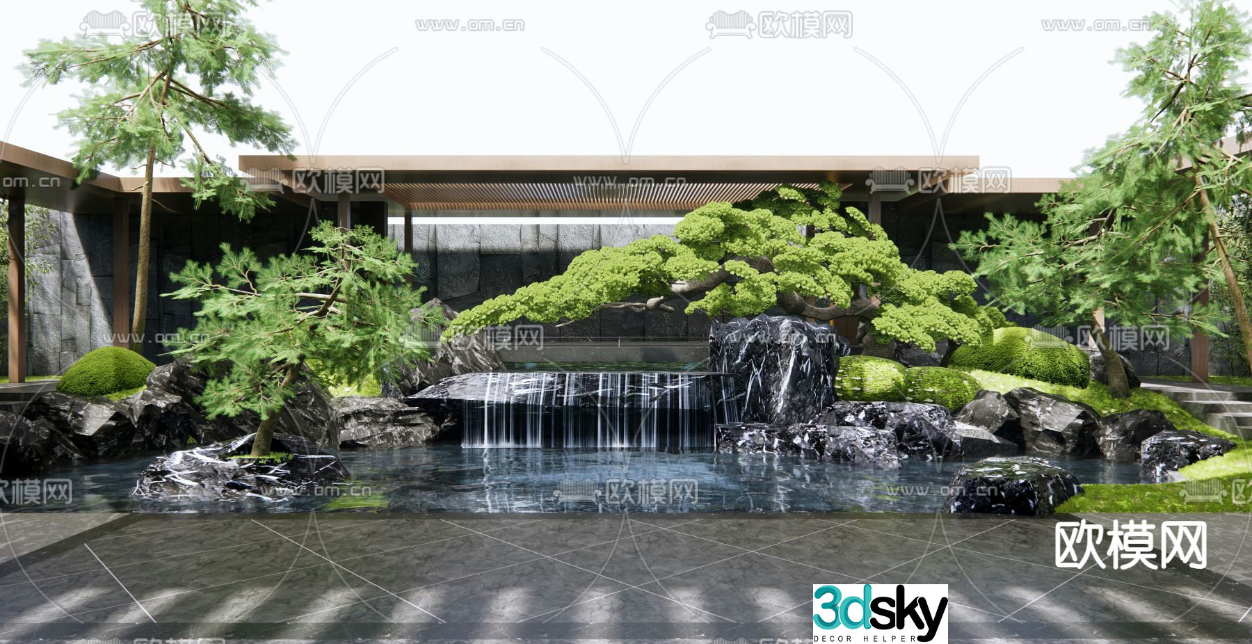 Rockery waterscape falling water landscape waterfall flowing water 3D model