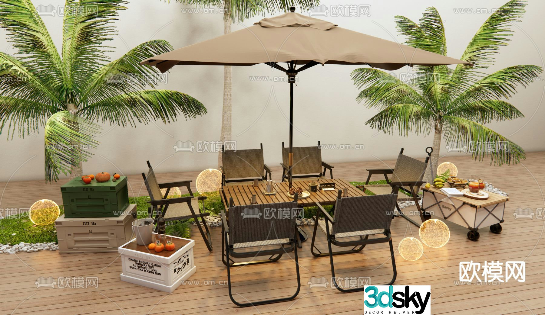 Outdoor table and chairs camping swing 3d model