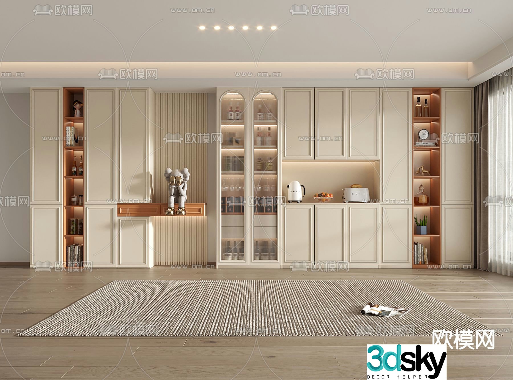 Cream style wine cabinet sideboard 3d model