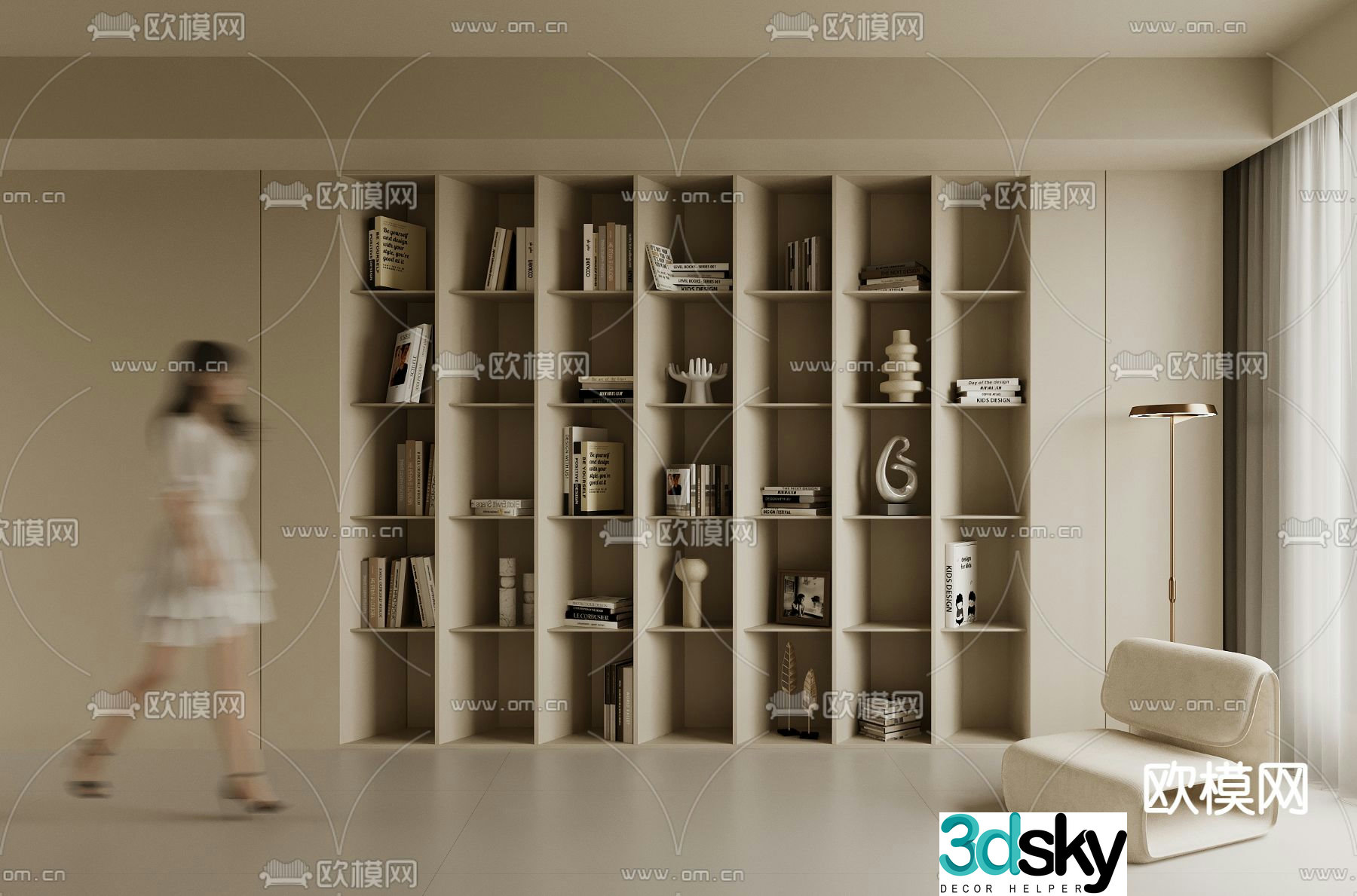 Open bookcase bookshelf 3d model