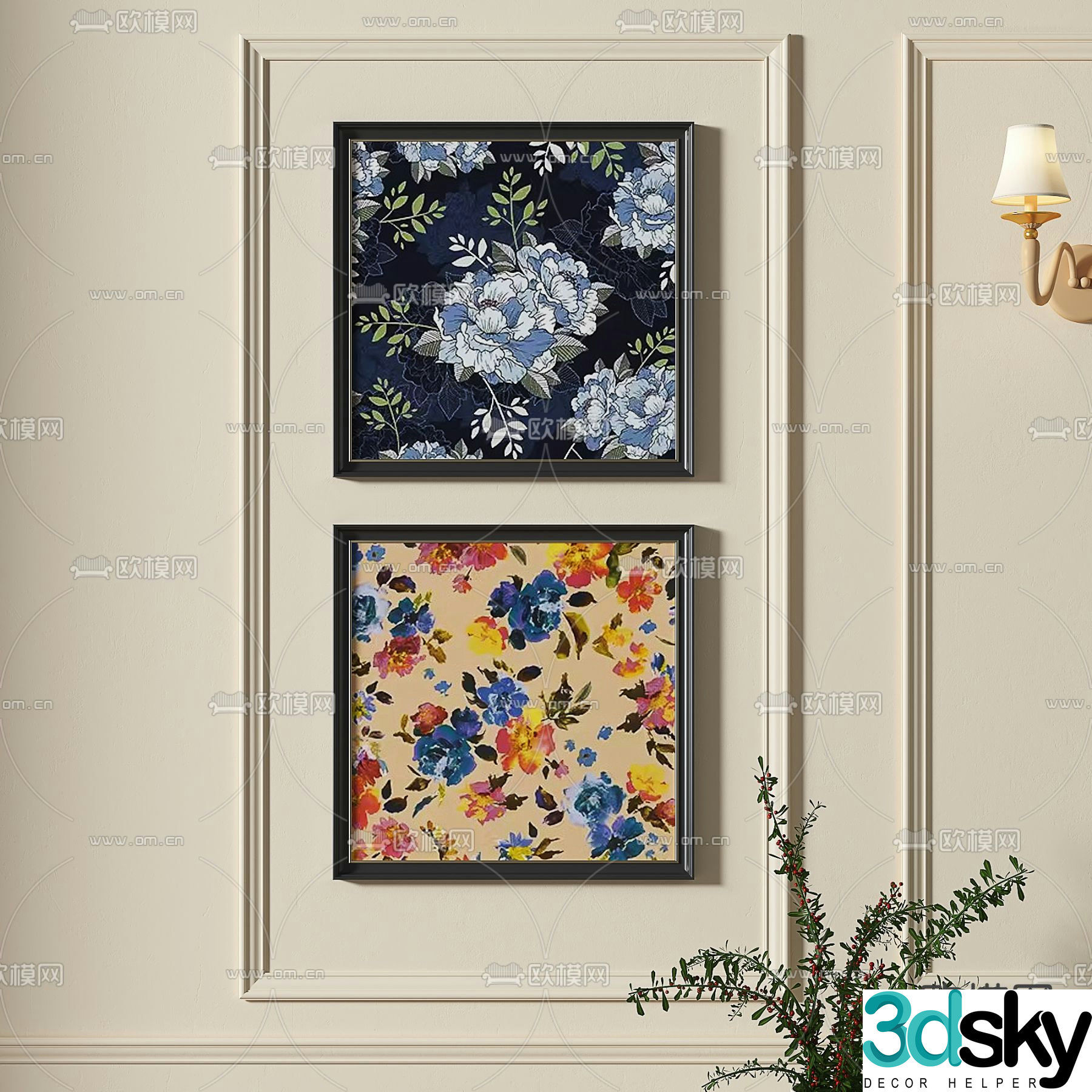 French plant painting oil painting decorative painting 3d model