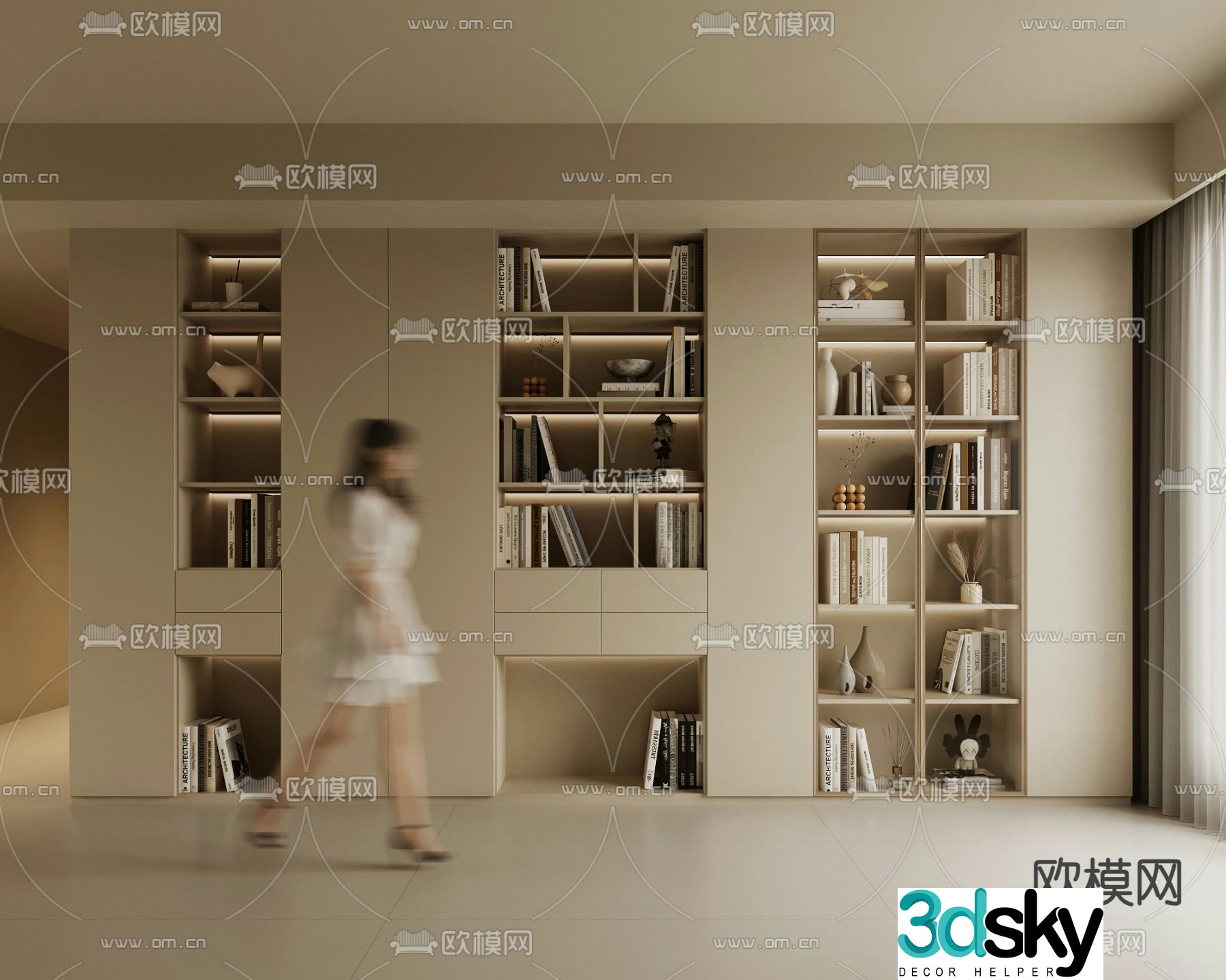 Creamy style bookcase decorative cabinet 3d model