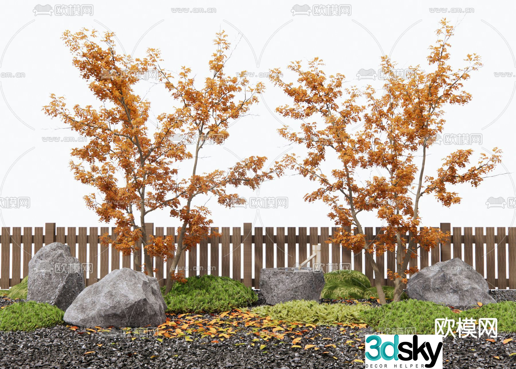Courtyard landscape red maple landscaping 3D model