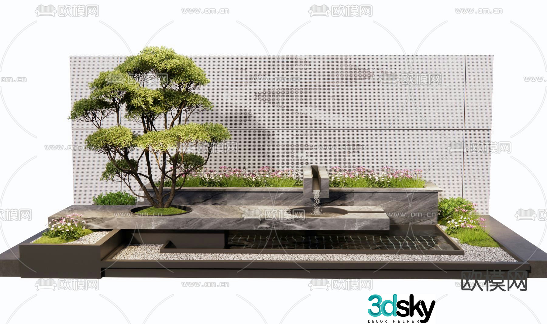 Falling water landscape water feature wall 3d model