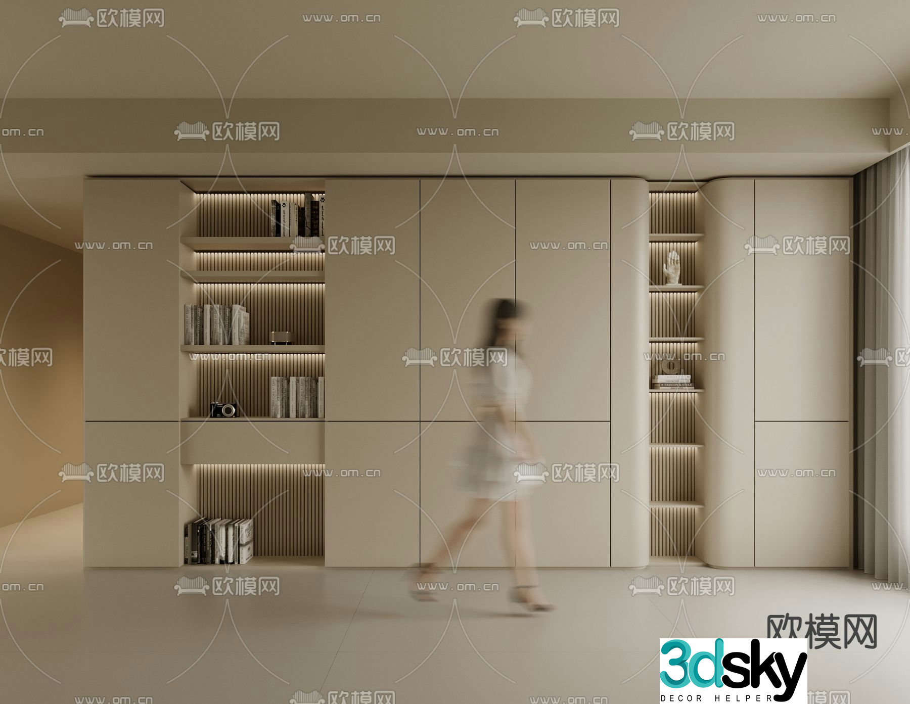 Cream style bookcase decorative cabinet 3d model