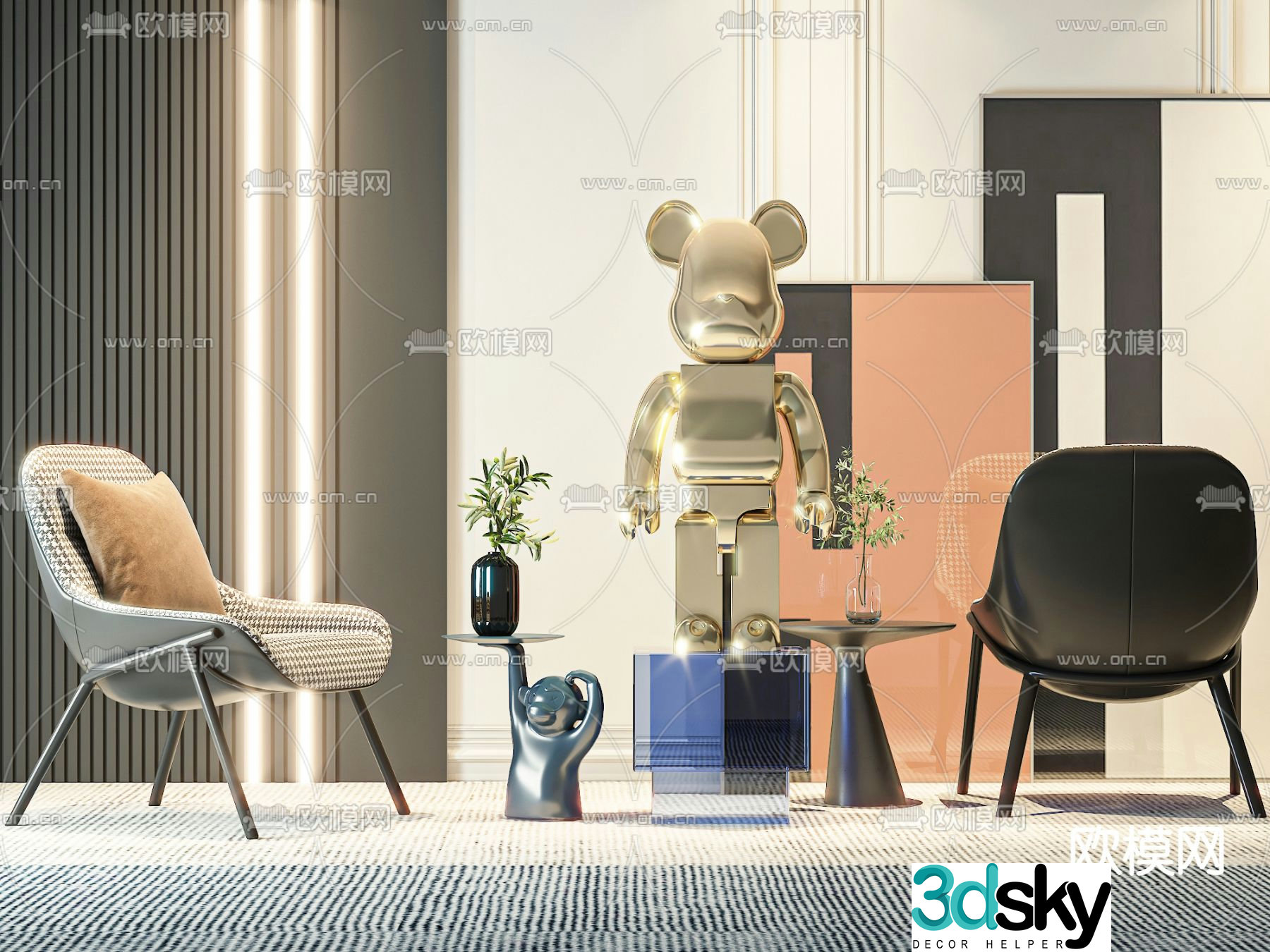 Modern chair leisure chair violent bear corner table 3d model