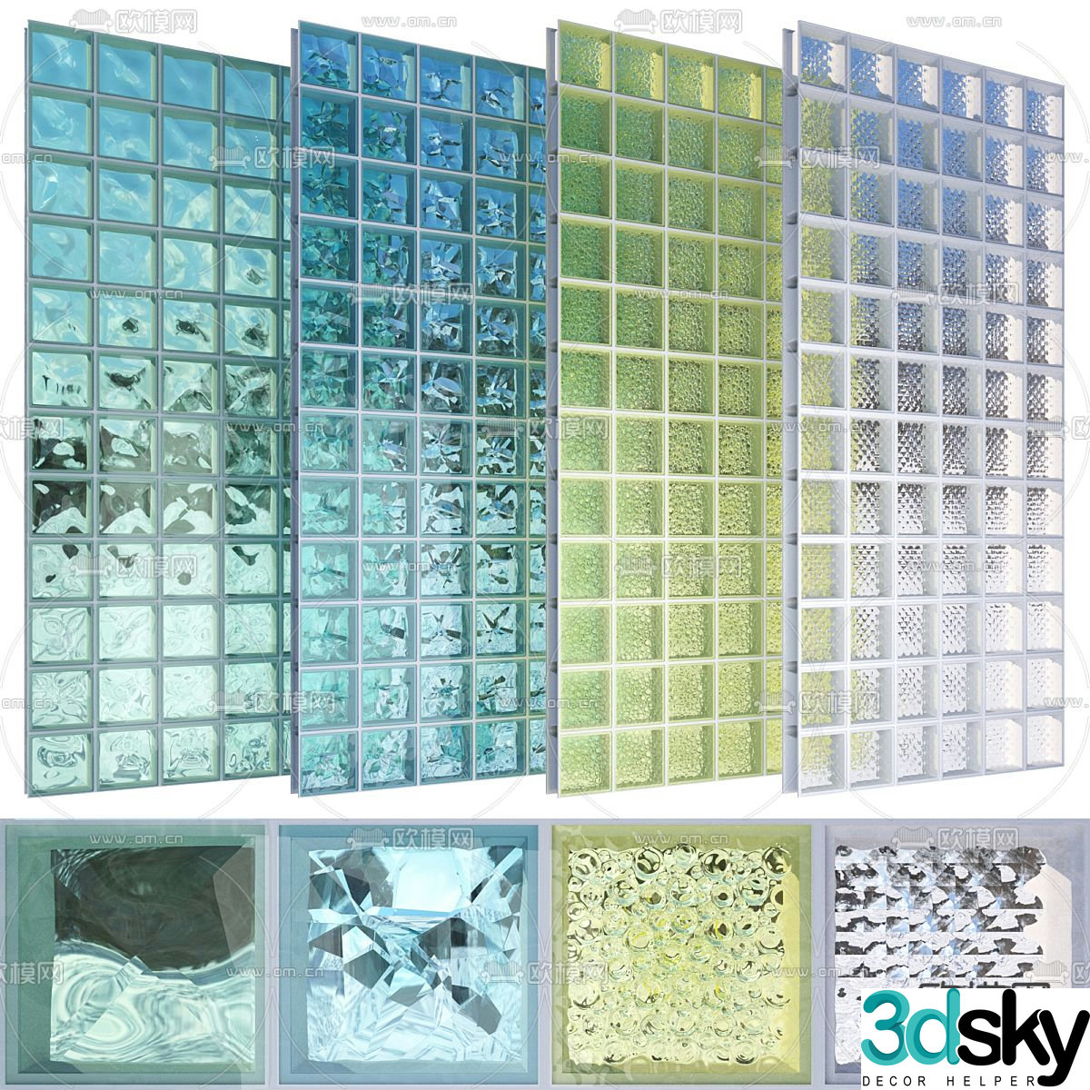 Glass brick partition Cement brick screen 3d model