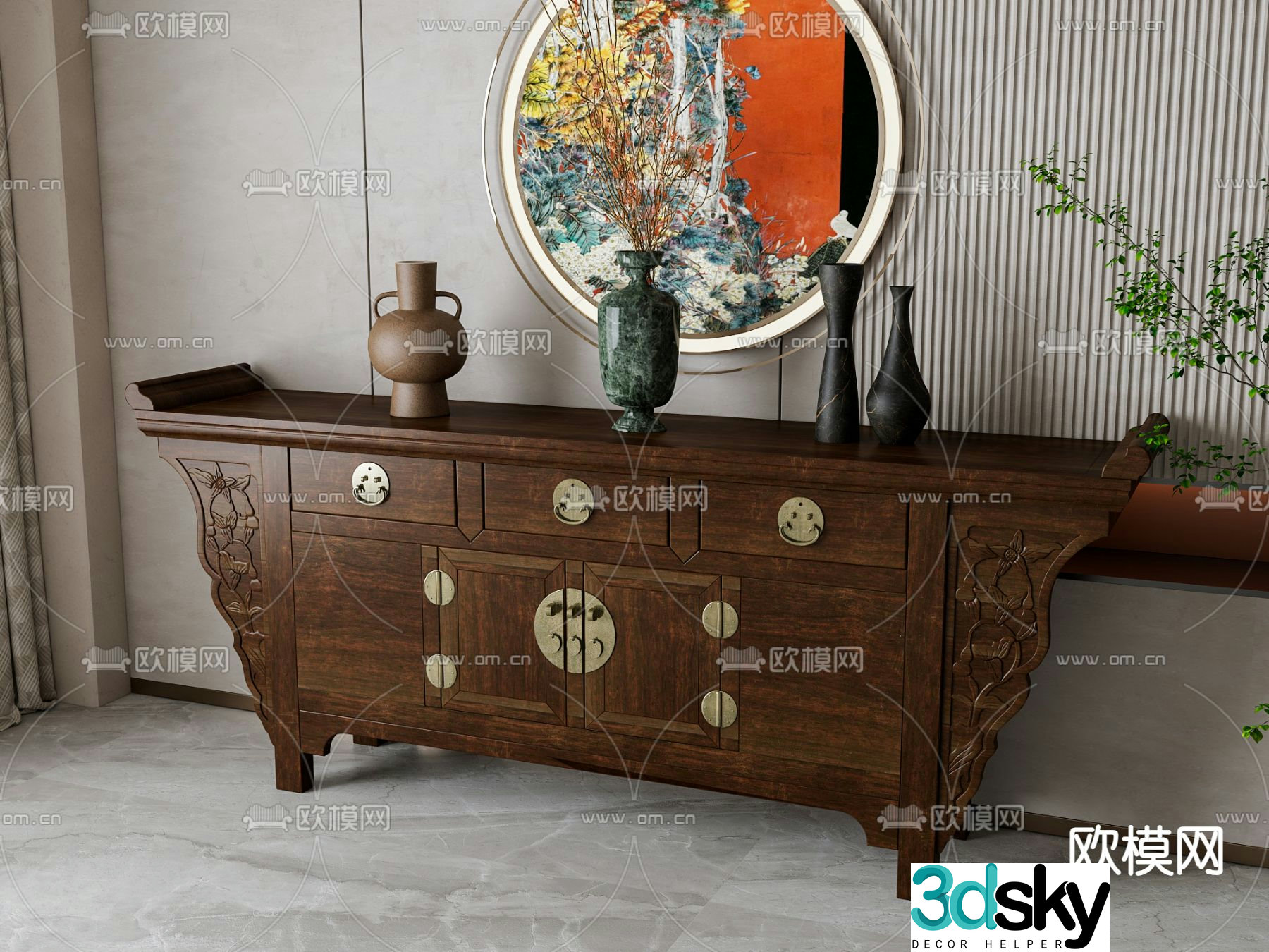 Chinese end view cabinet entrance cabinet side cabinet 3D model