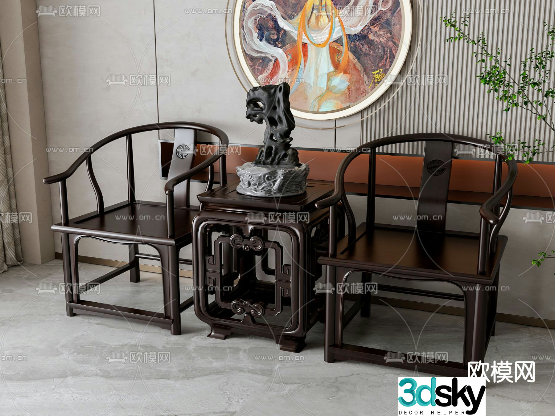 New Chinese style chair armchair table 3d model