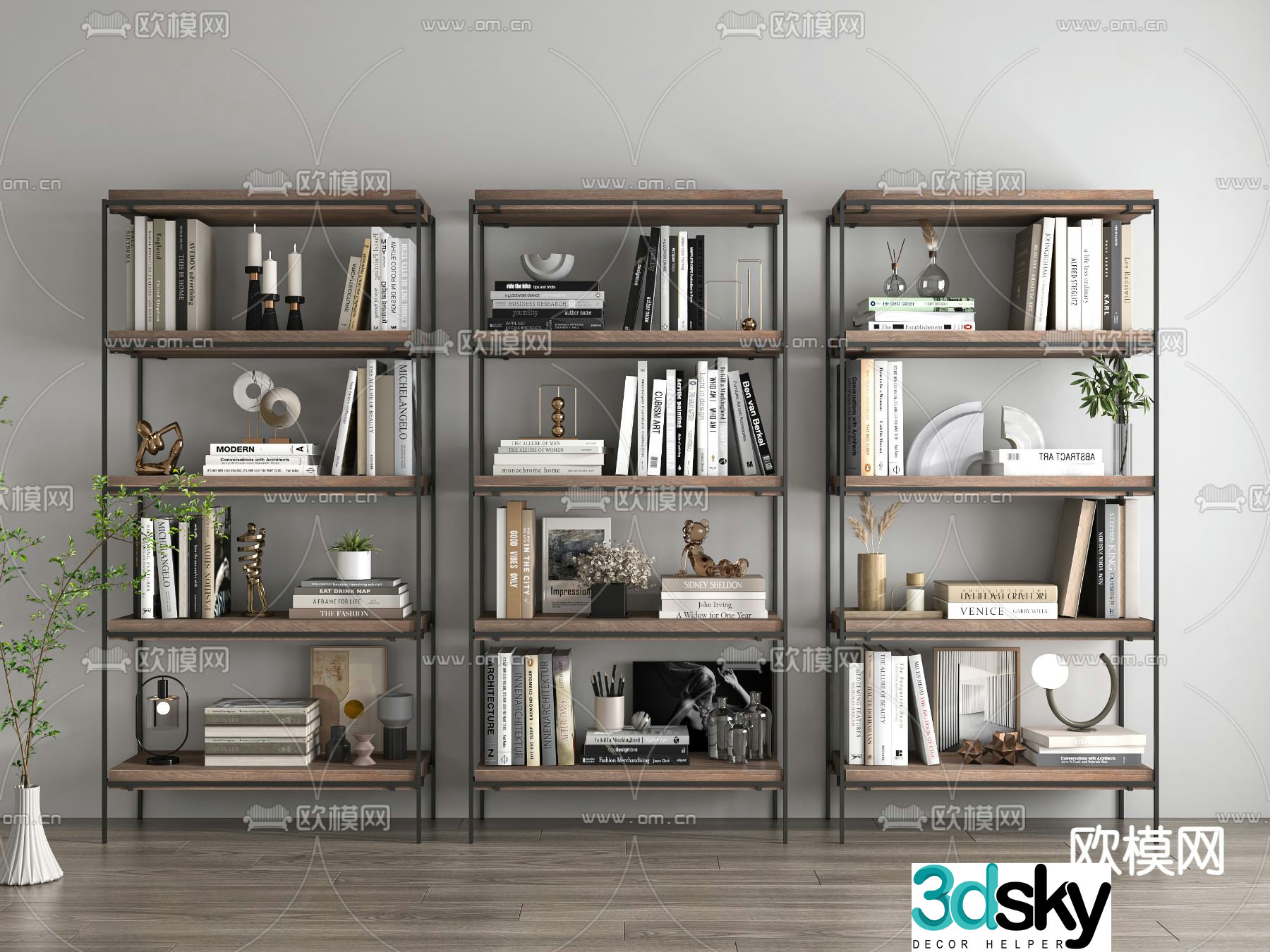 Wrought iron shelf bookshelf display shelf 3D model