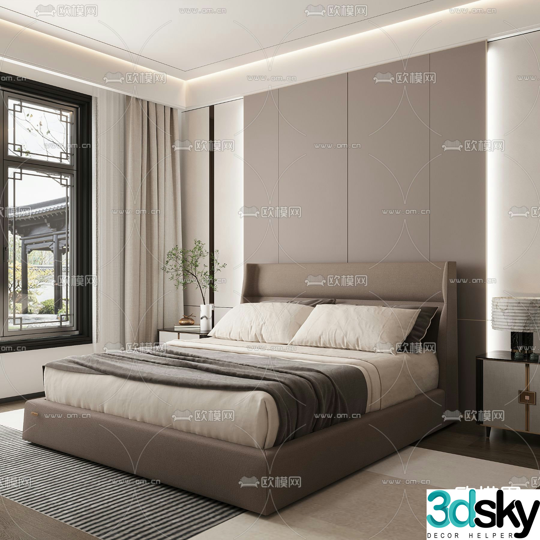 Modern double bed 3d model