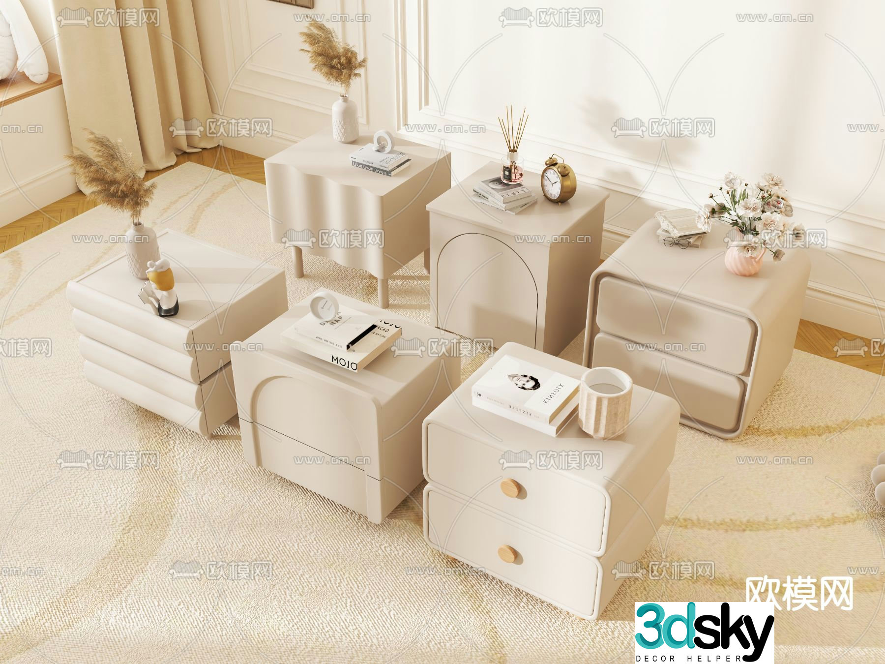 Cream style bedside table 3d model