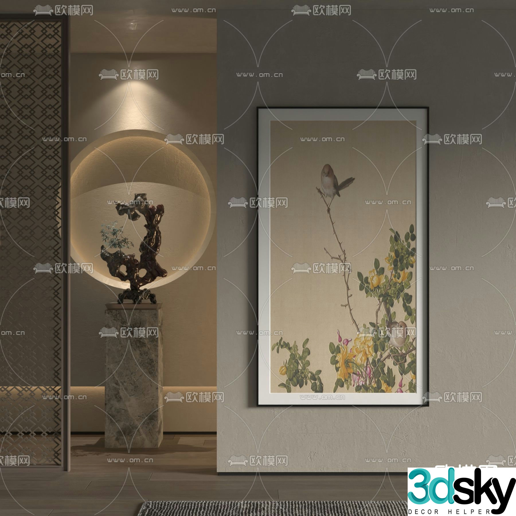 New Chinese style flower and bird painting plant painting decorative painting 3D model