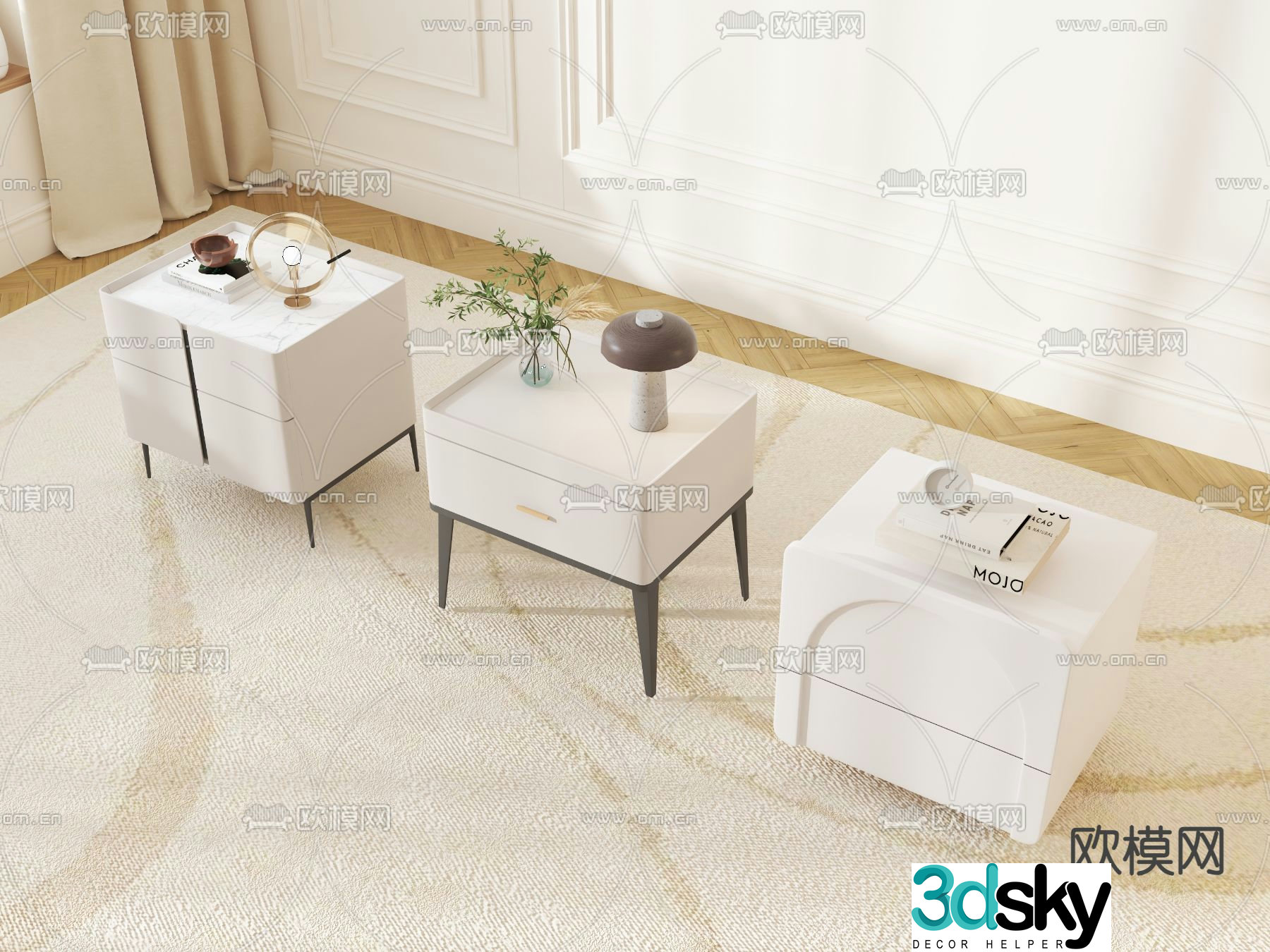 Cream style bedside table 3d model
