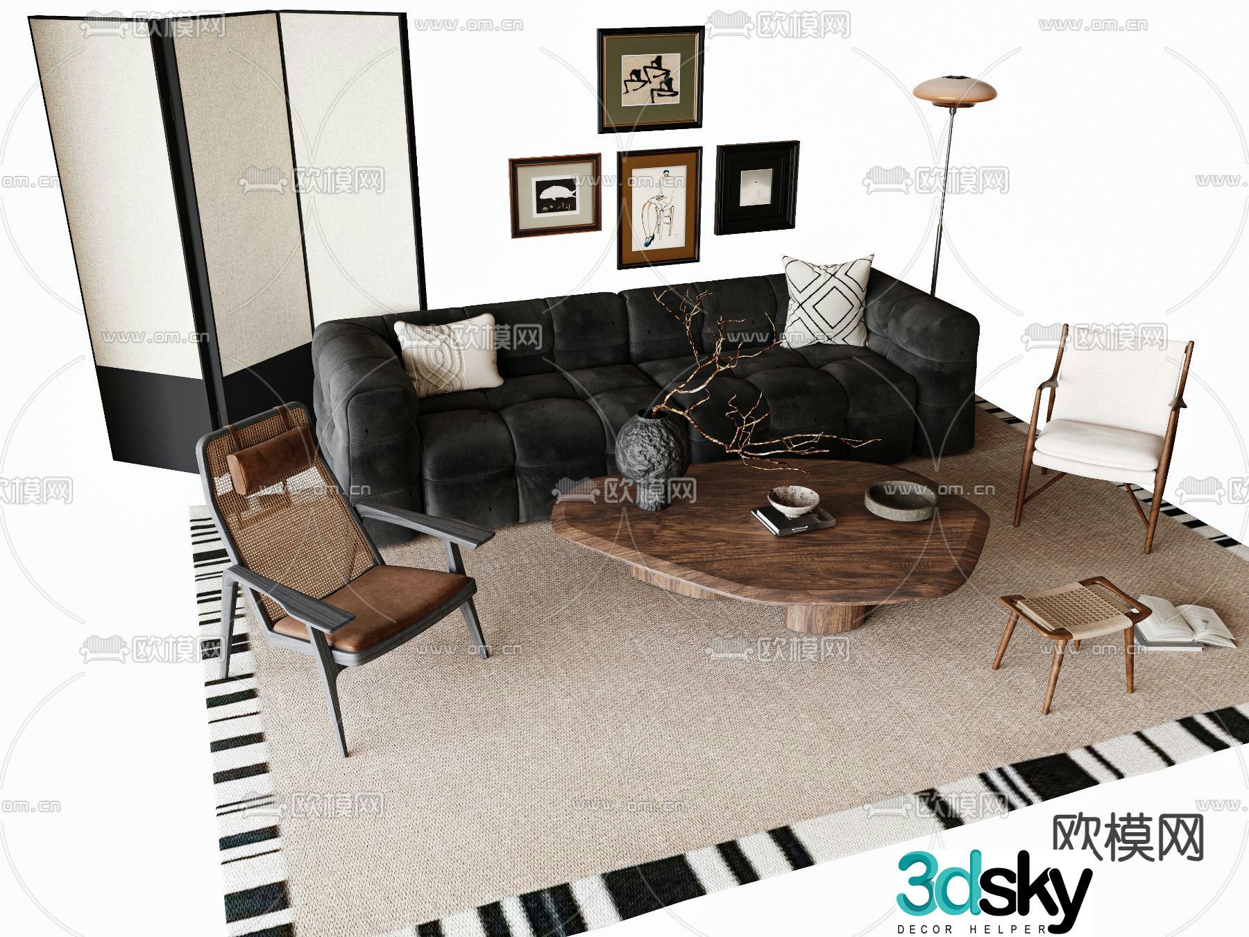Medieval style modular sofa 3D model