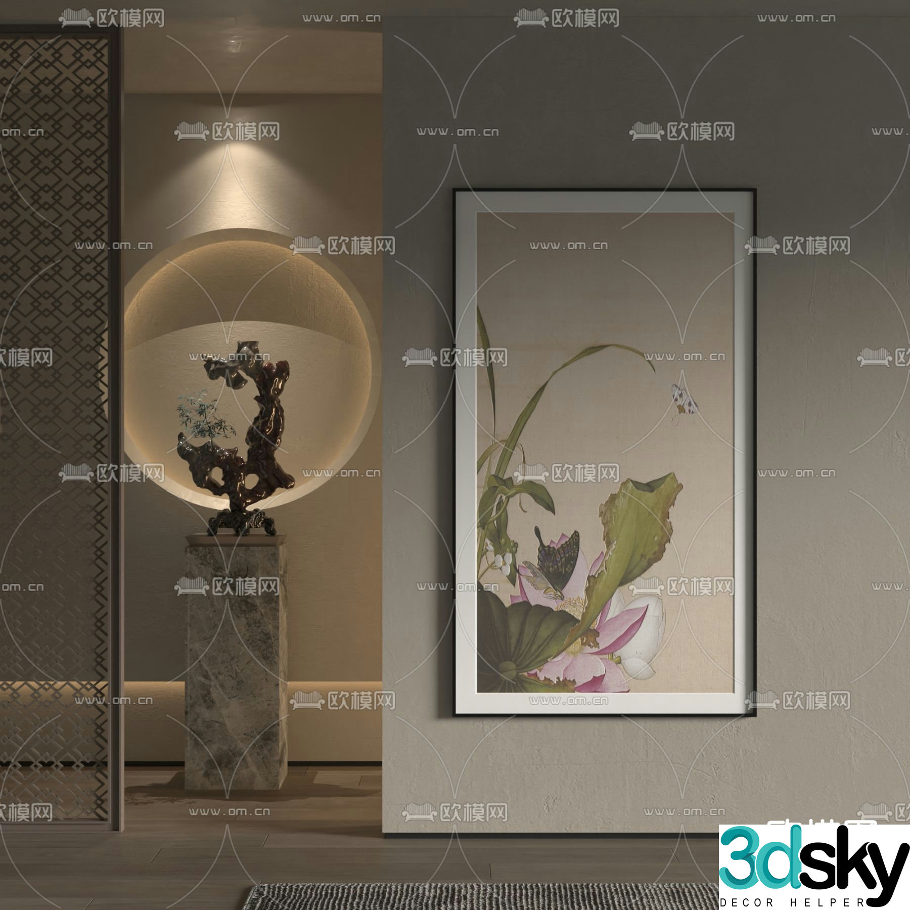 New Chinese style plant painting decorative painting 3d model