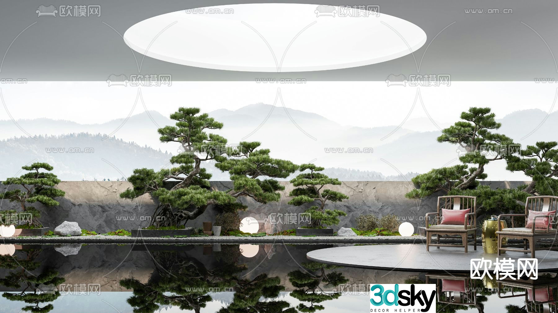 Pine tree sketch courtyard landscape 3d model