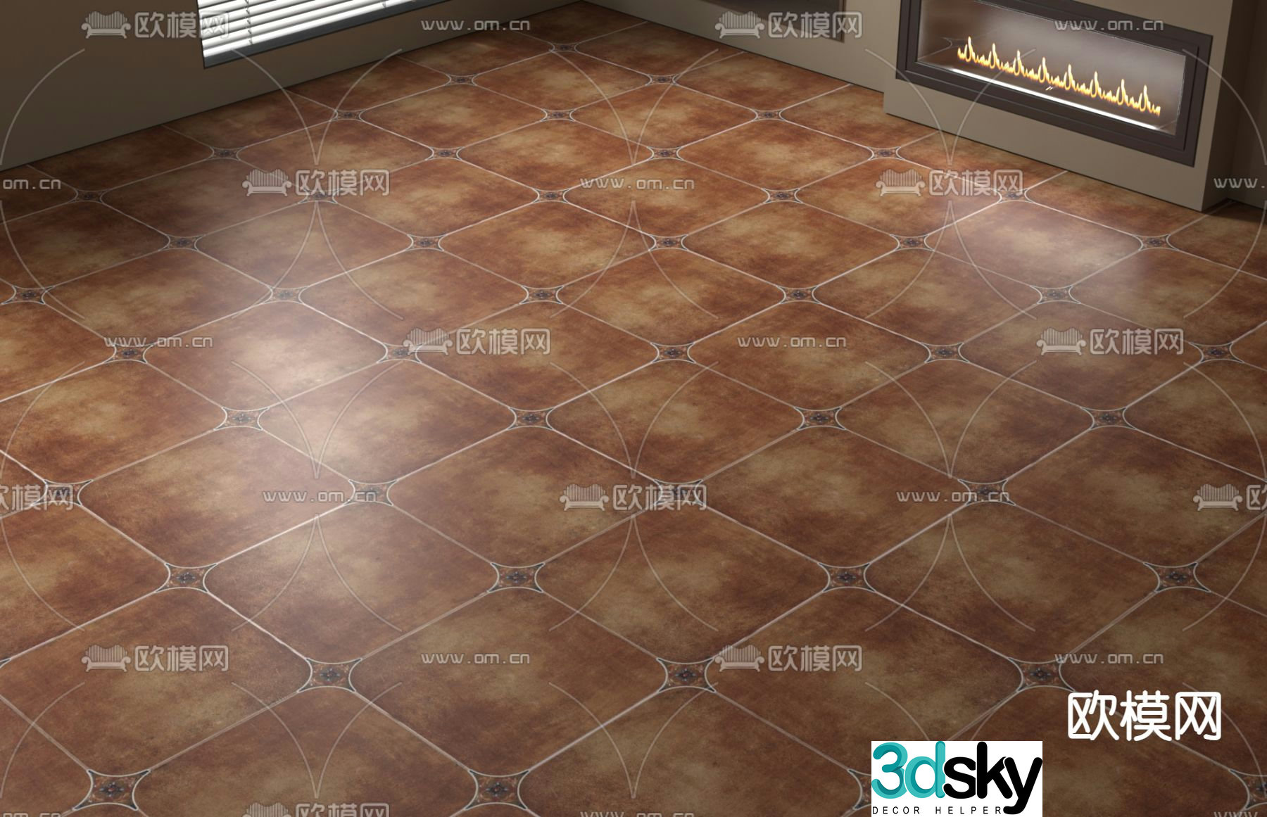 American retro floor tiles Antique tiles Matte tiles 3d model