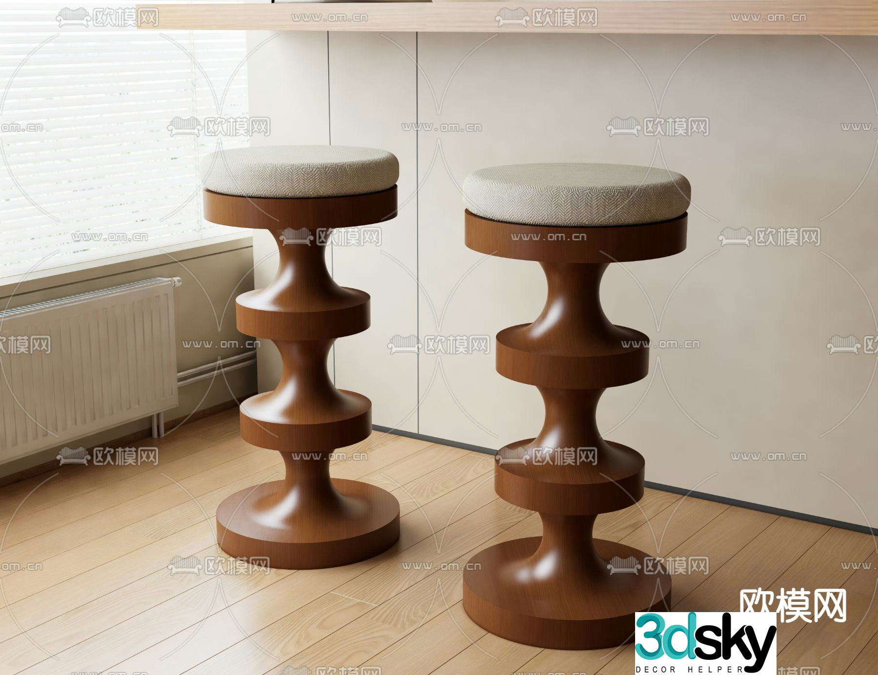 Medieval style bar chair bar stool high stool 3D model