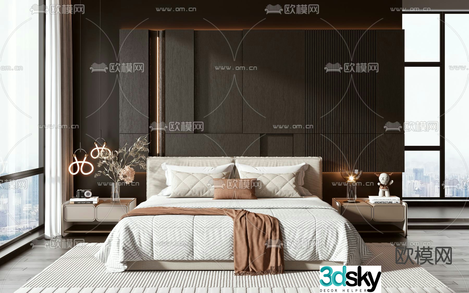minotti modern double bed 3d model