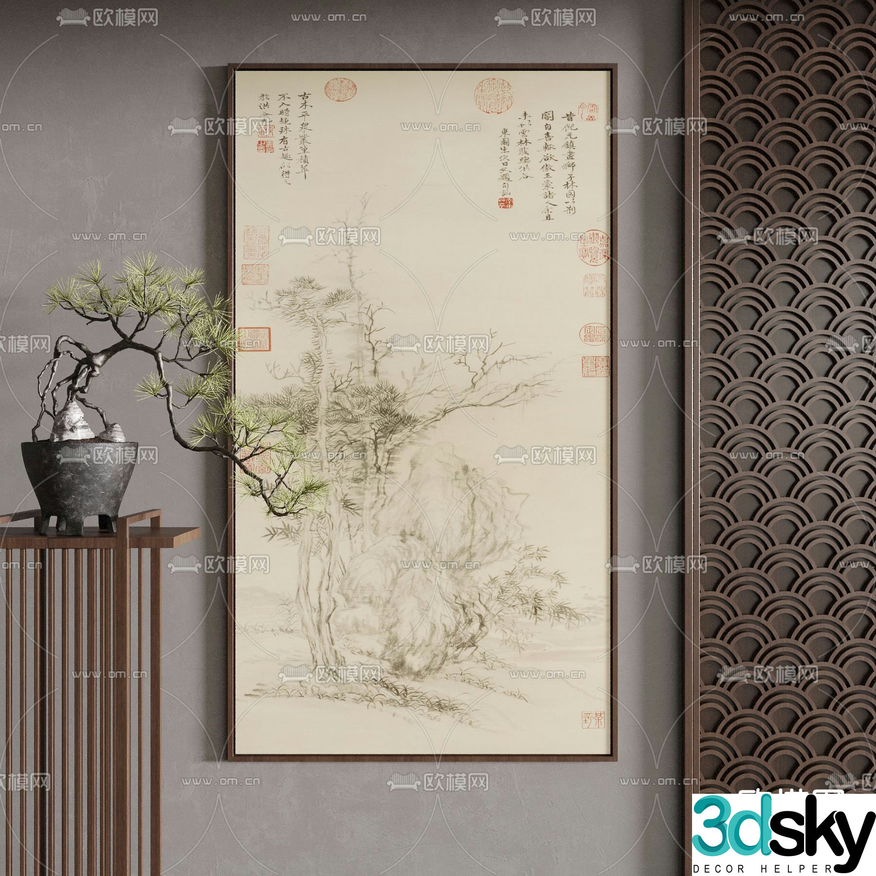 New Chinese style plant paintings calligraphy and paintings decorative paintings 3D model