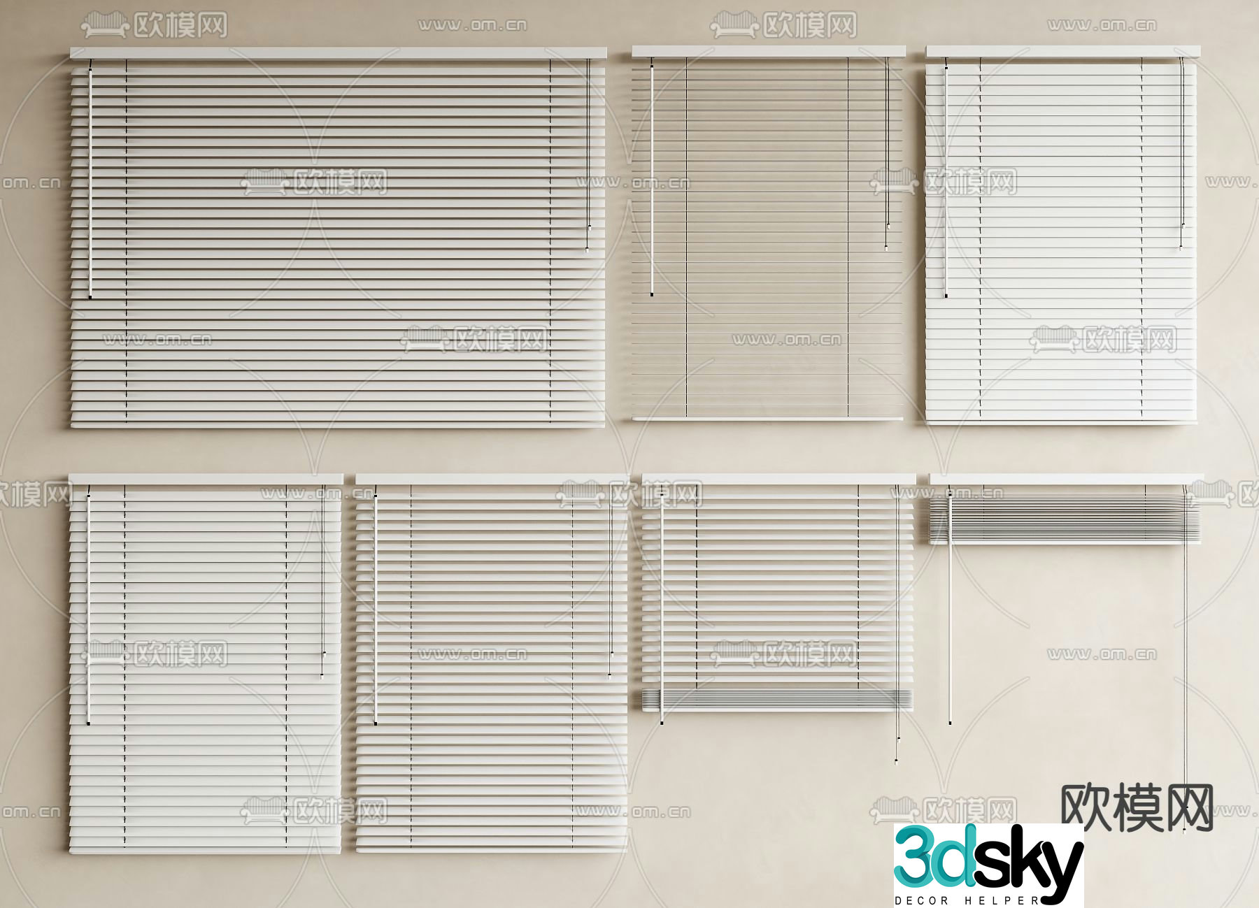 Minimalist curtains Venetian blinds Roller blinds Blackout blinds 3D model