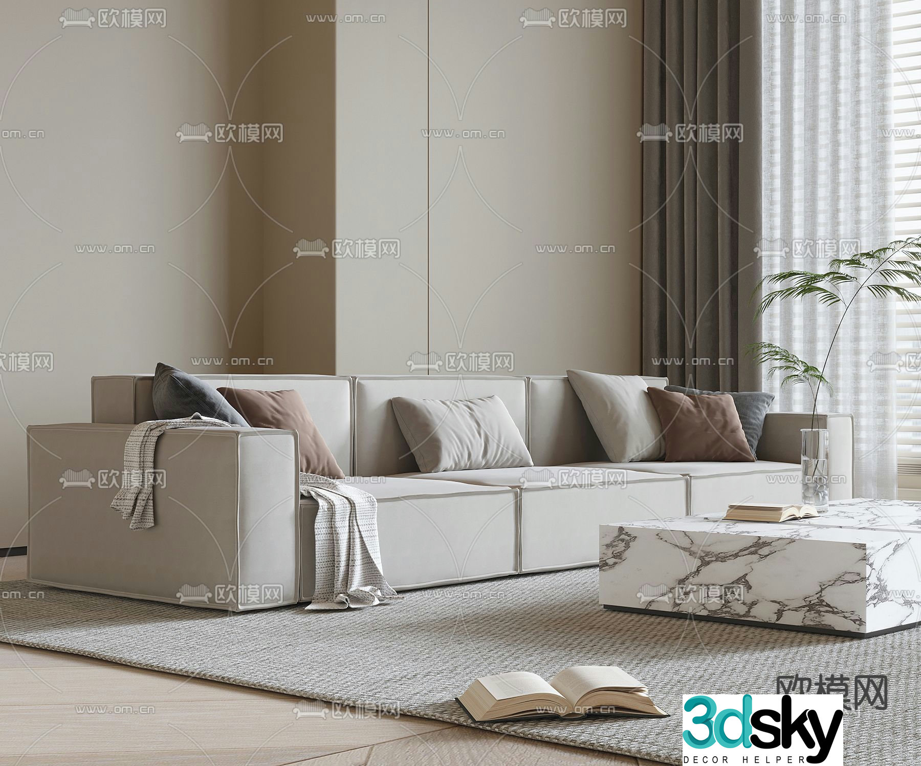 Three-person sofa multi-person sofa upholstered sofa 3D model