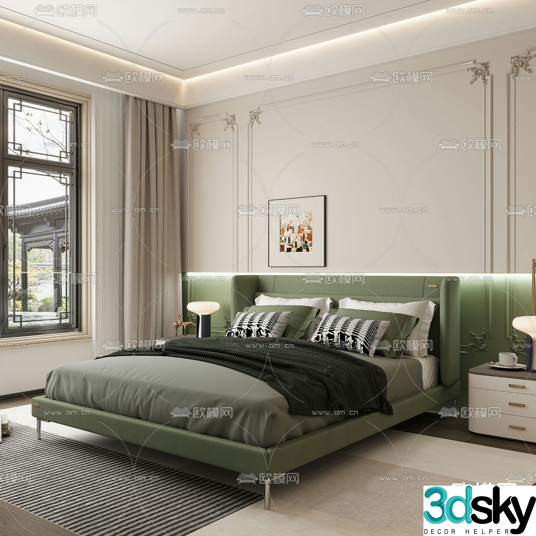 Modern double bed 3d model