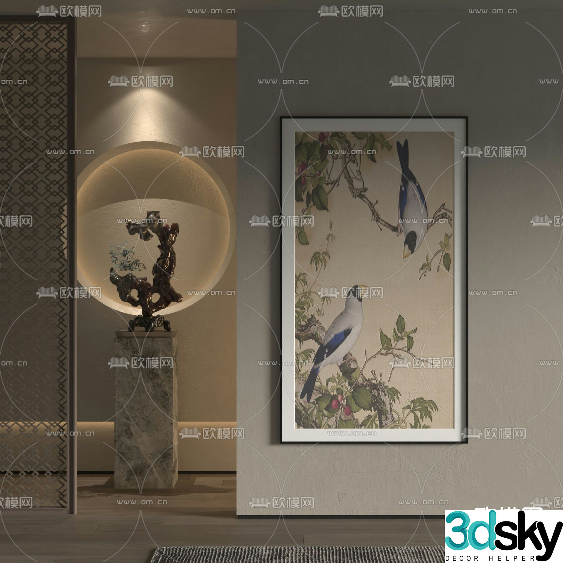 New Chinese style flower and bird painting plant painting decorative painting 3D model