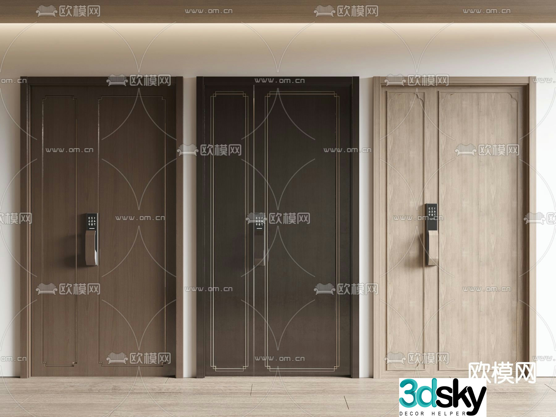 New Chinese style entrance door security door mother and child door single-open door 3D model