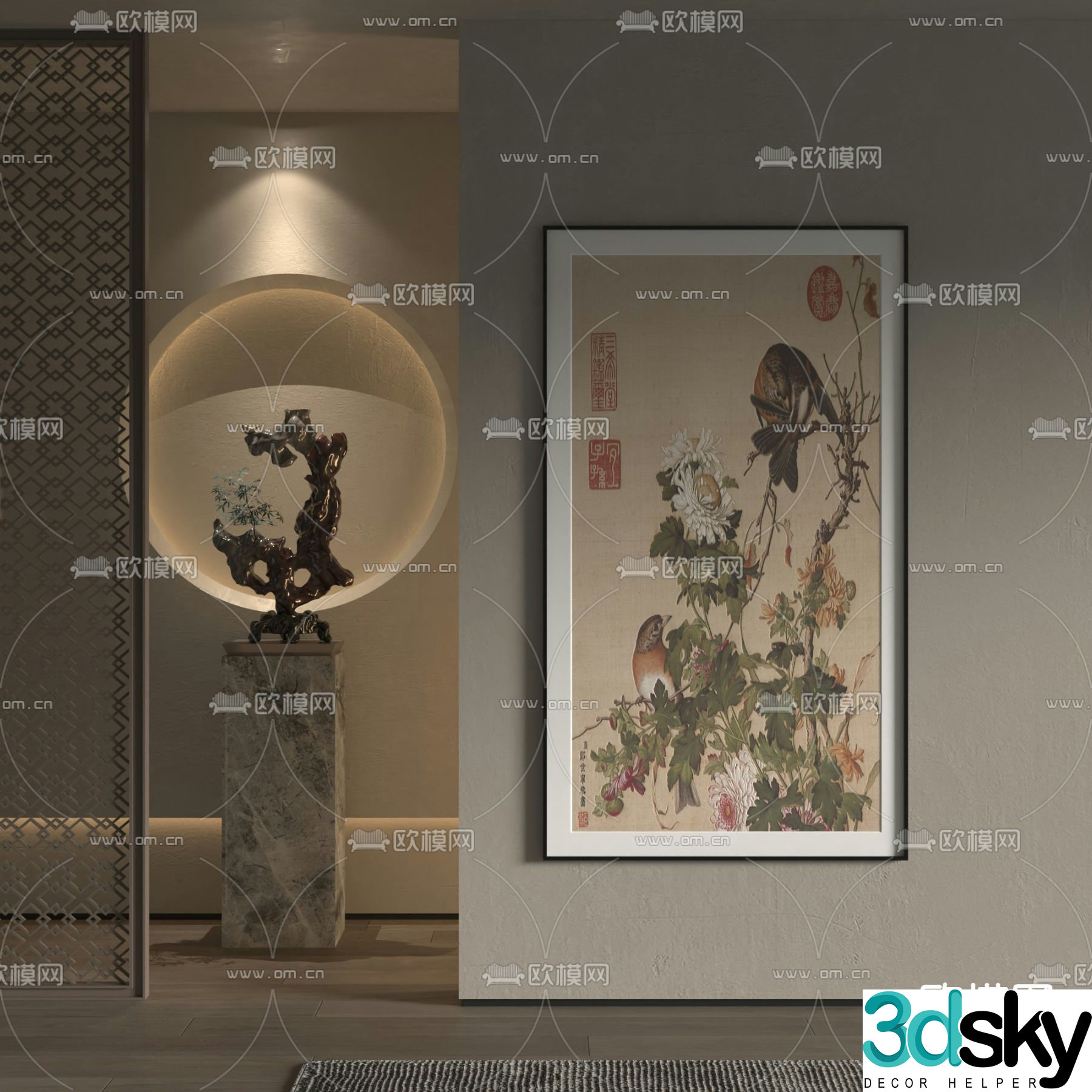New Chinese style flower and bird painting plant painting decorative painting 3D model