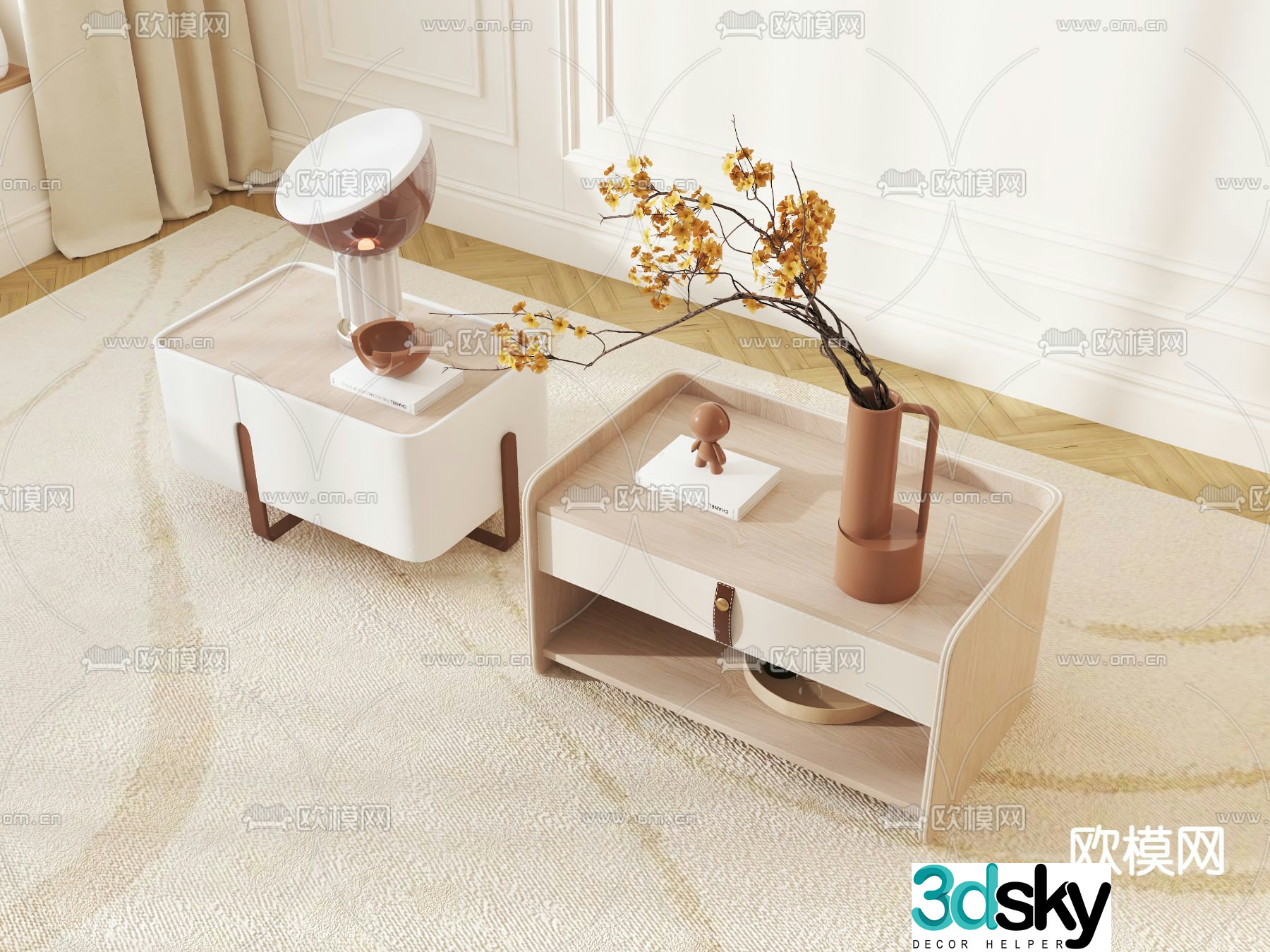 Log style bedside table 3d model