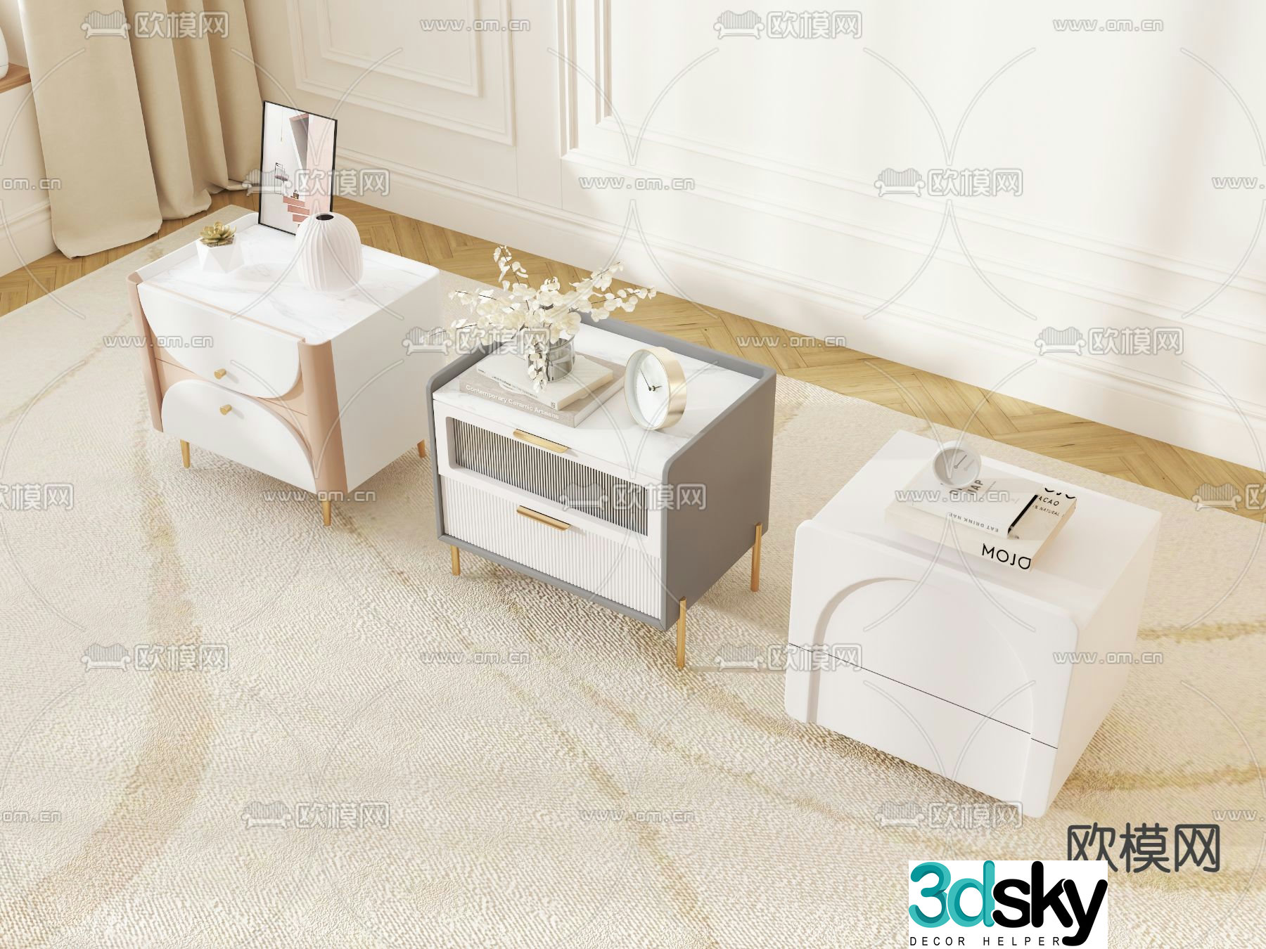 Cream style bedside table 3d model