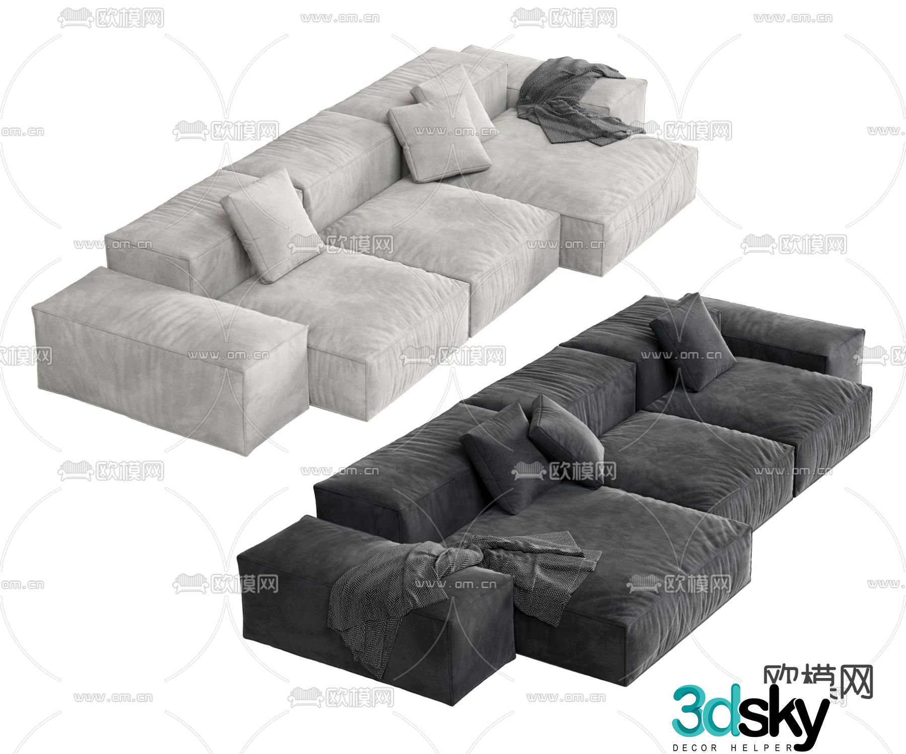 Upholstered Sofa Multi-person Sofa 3D Model